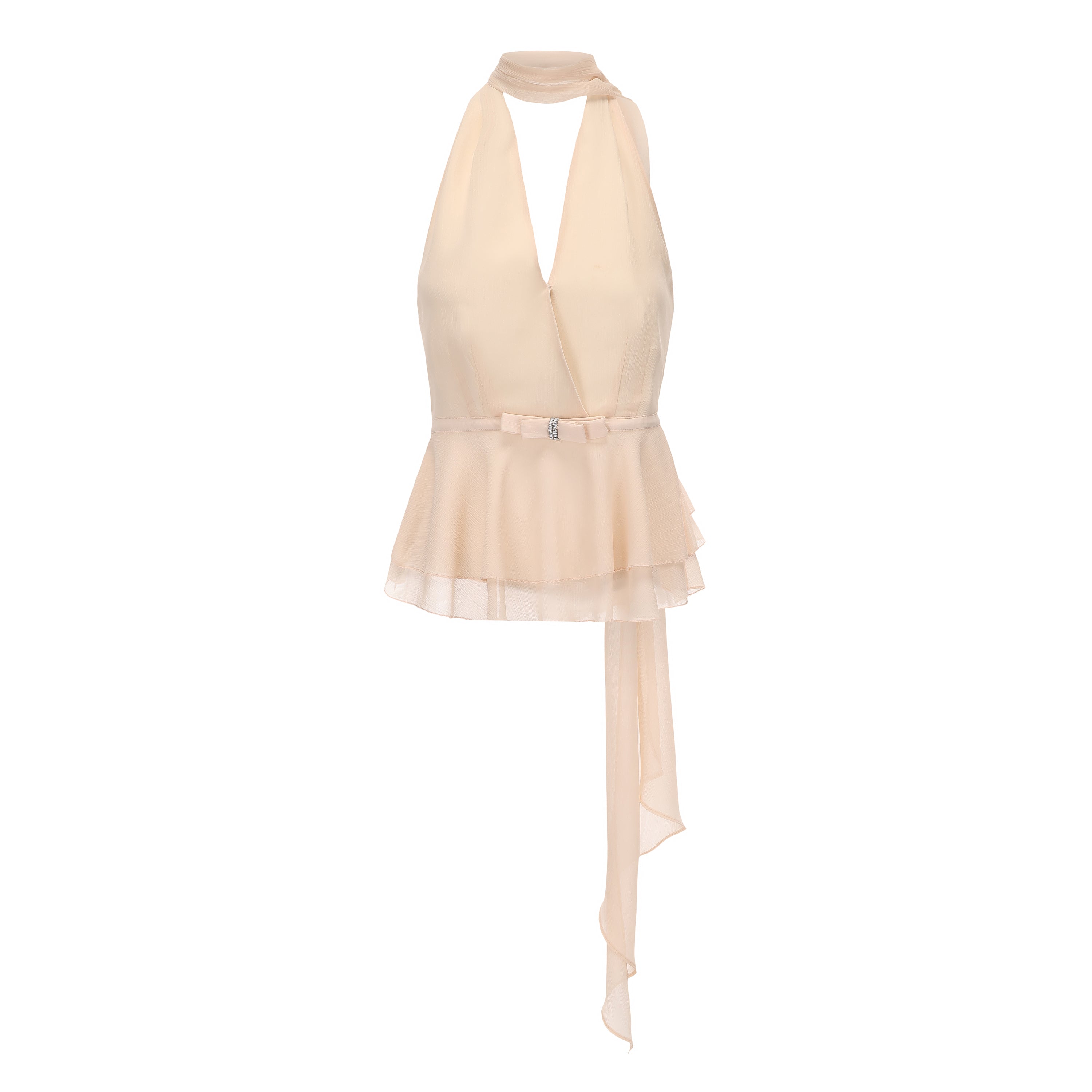 Kingwen Ribbon hanging neck top + Pleated split maxi skirt set(seperate)