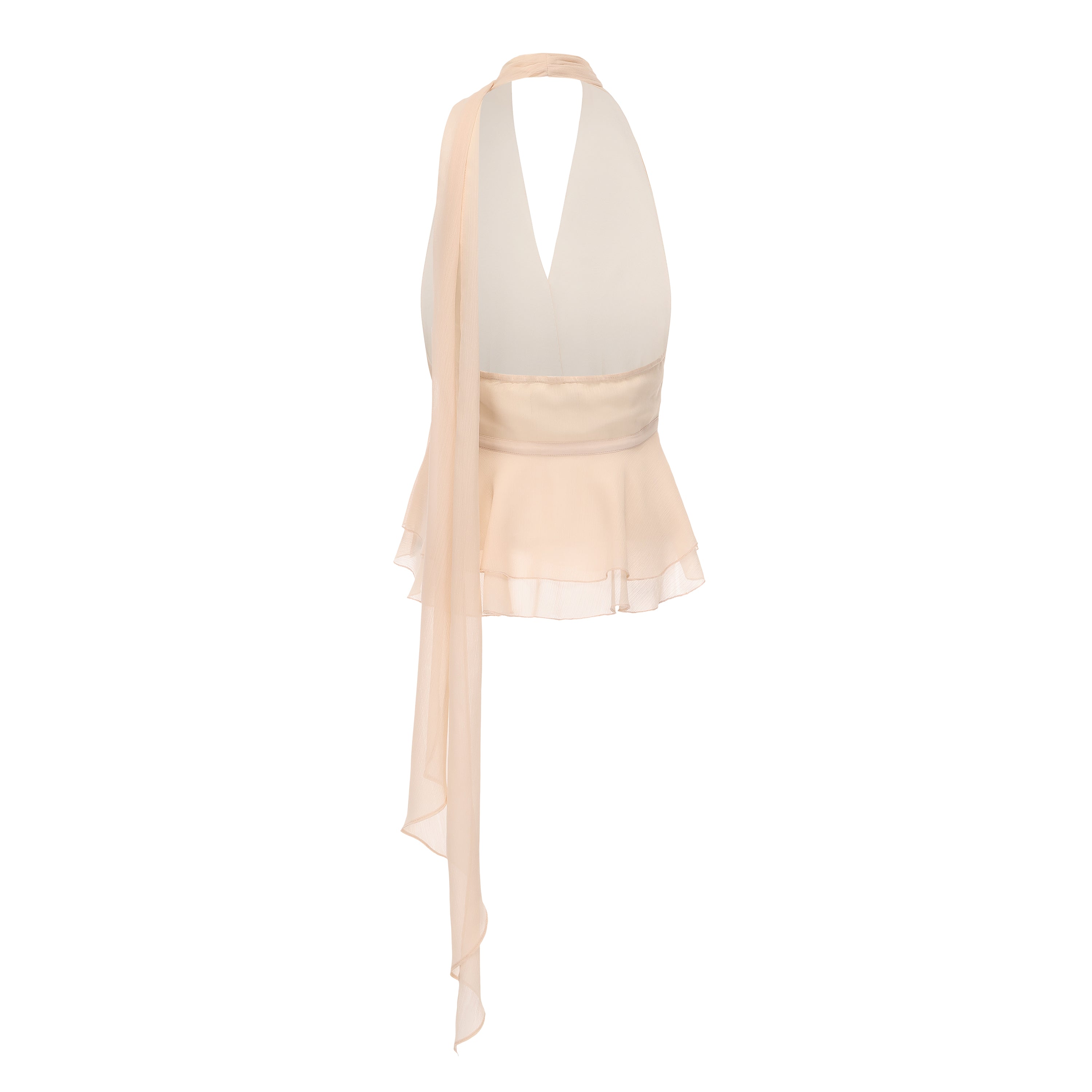 Kingwen Ribbon hanging neck top + Pleated split maxi skirt set(seperate)