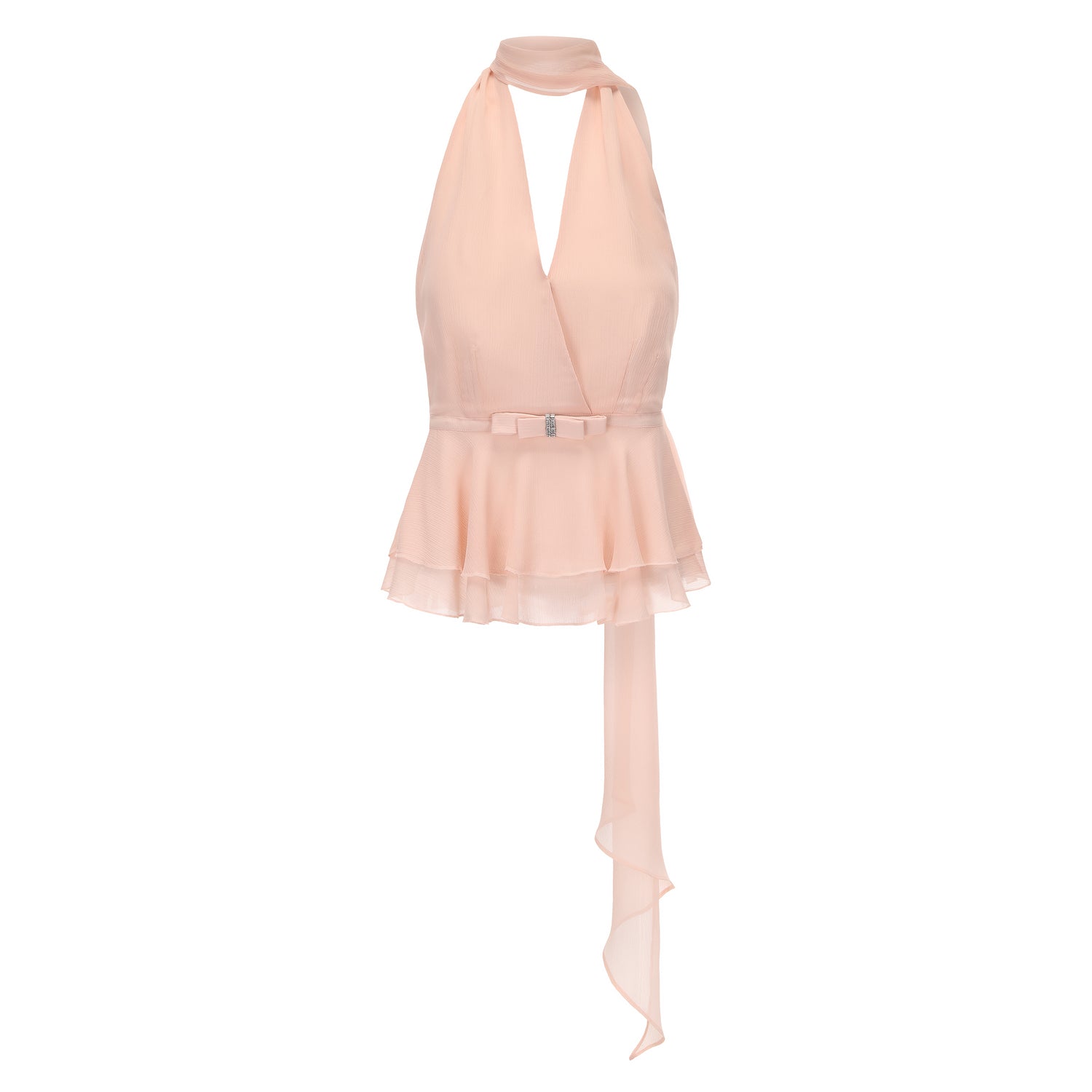 Kingwen Pink hanging neck top + Pleated split maxi skirt set(seperate)