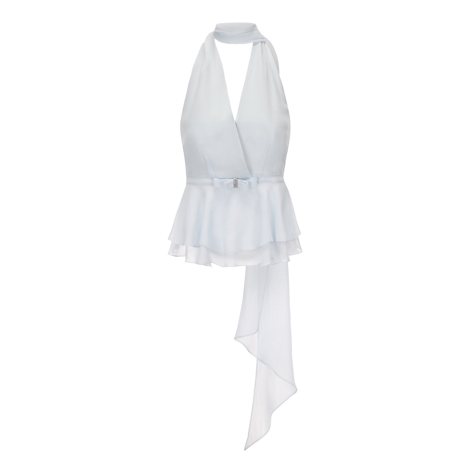 Kingwen Ribbon hanging neck top + Pleated ribbon skirt set (seperate)