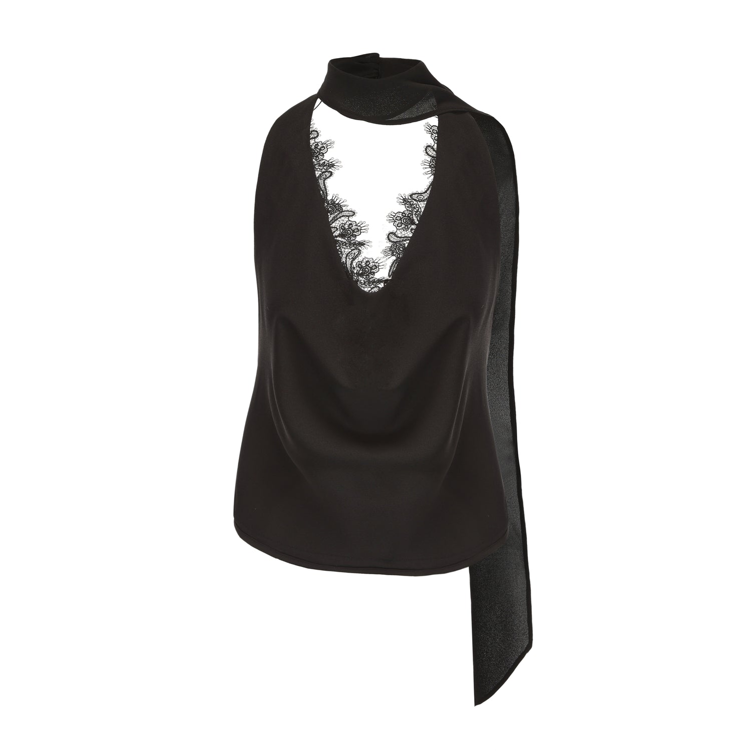 Kingwen Black ribbon top + Pleated split maxi skirt set(seperate)