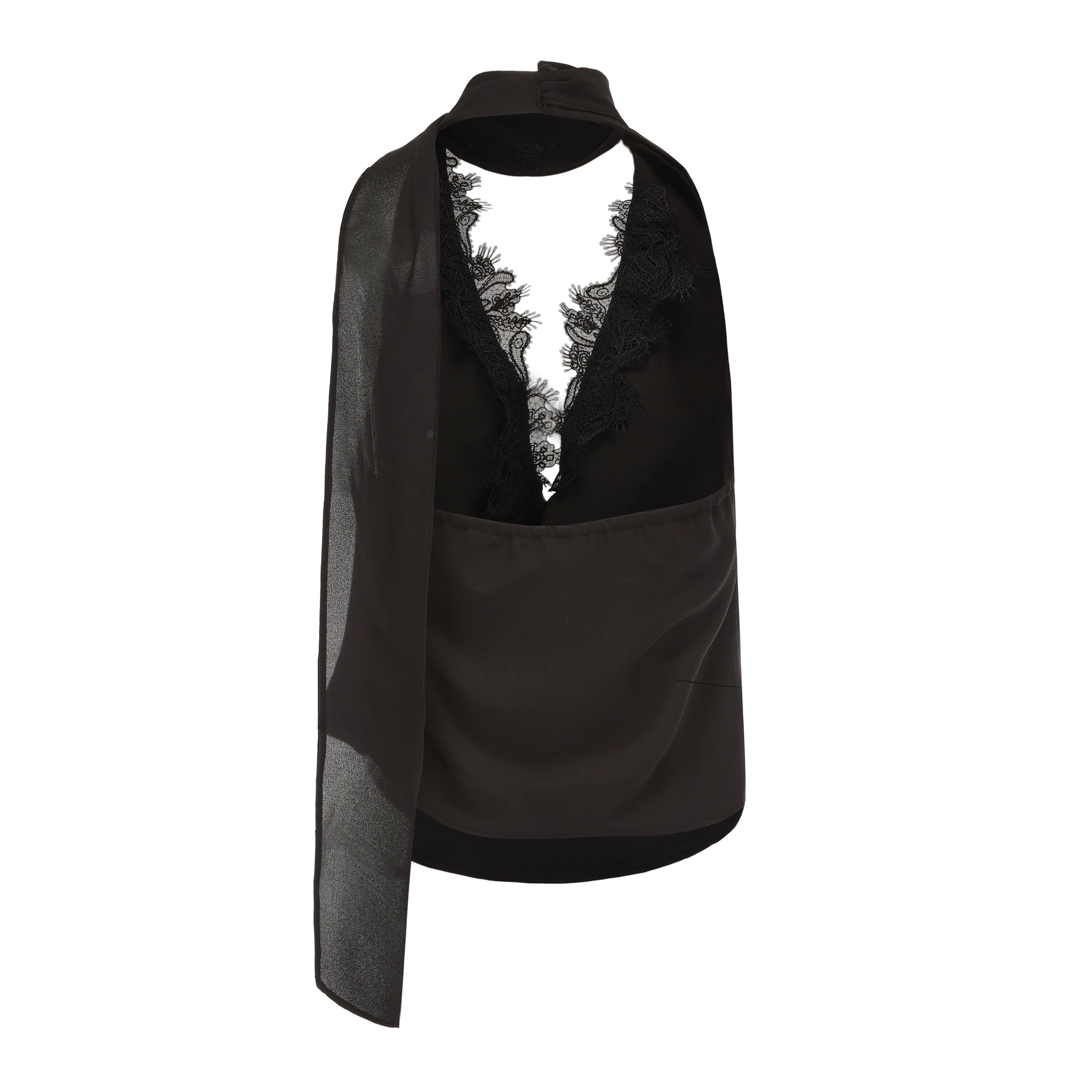 Kingwen Black ribbon top + Pleated split maxi skirt set(seperate)