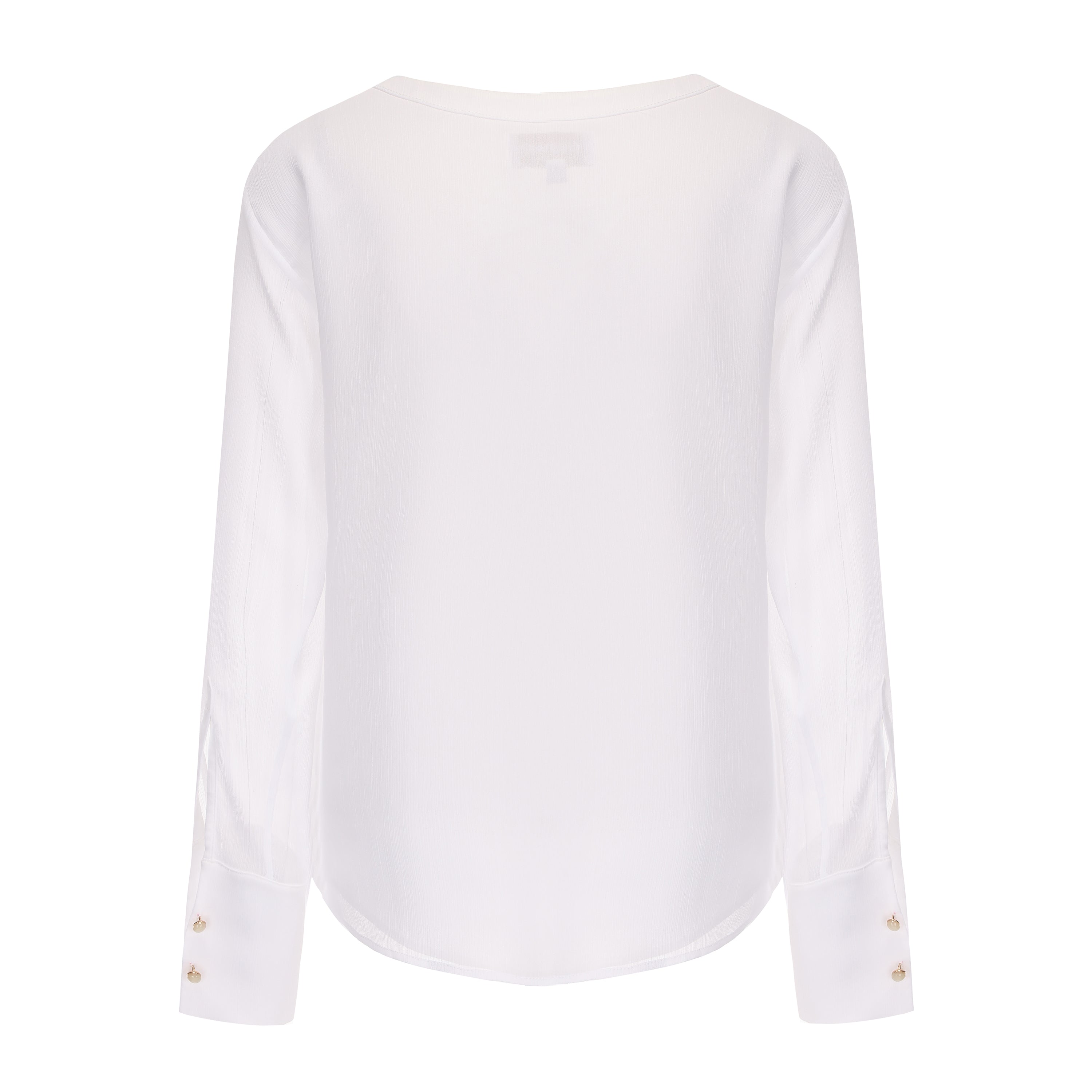 Kingwen White V-neck long sleeved shirt + Pleated ribbon skirt set (seperate)