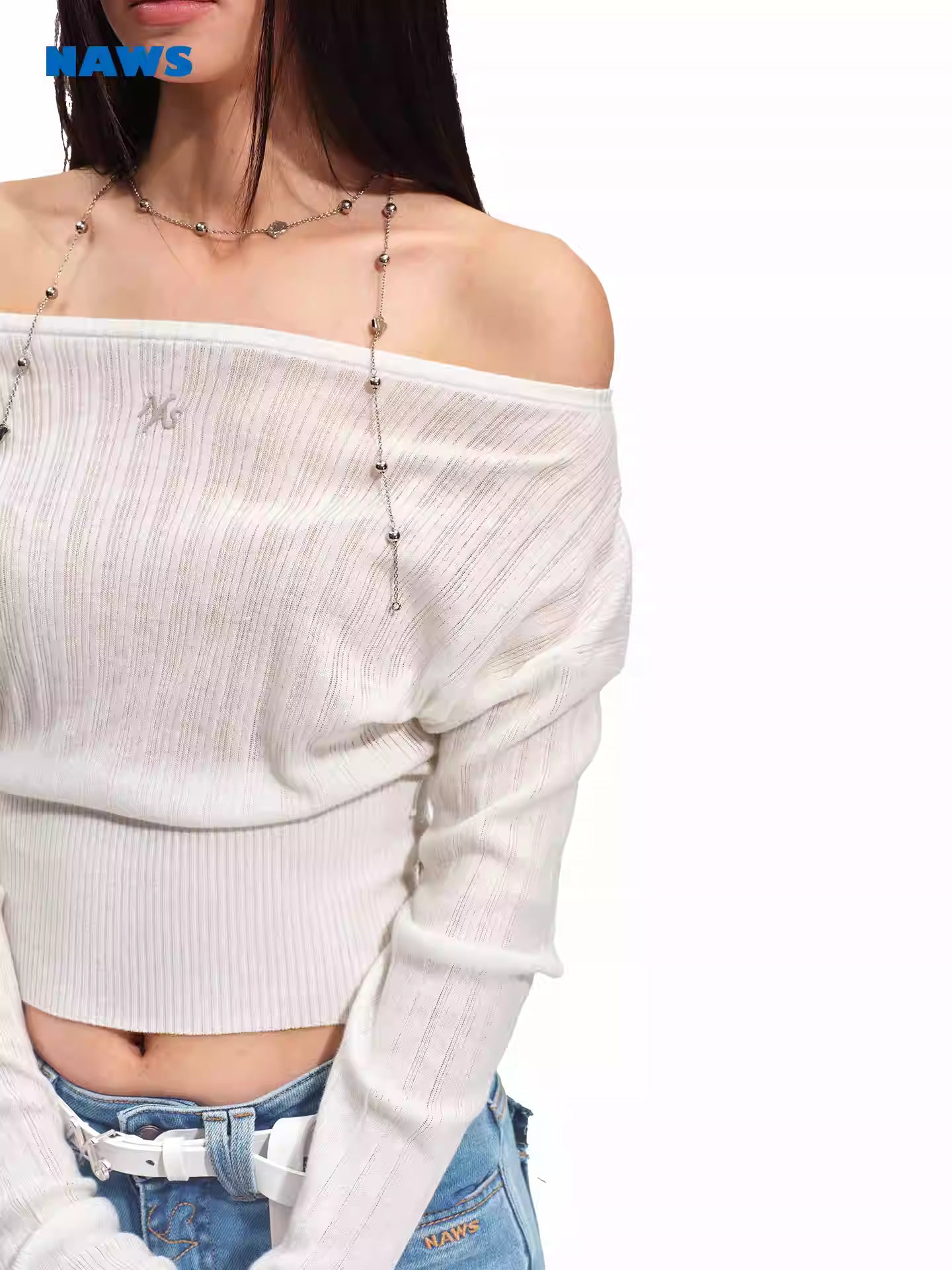 NAWS Off shoulder high stretch knitted top