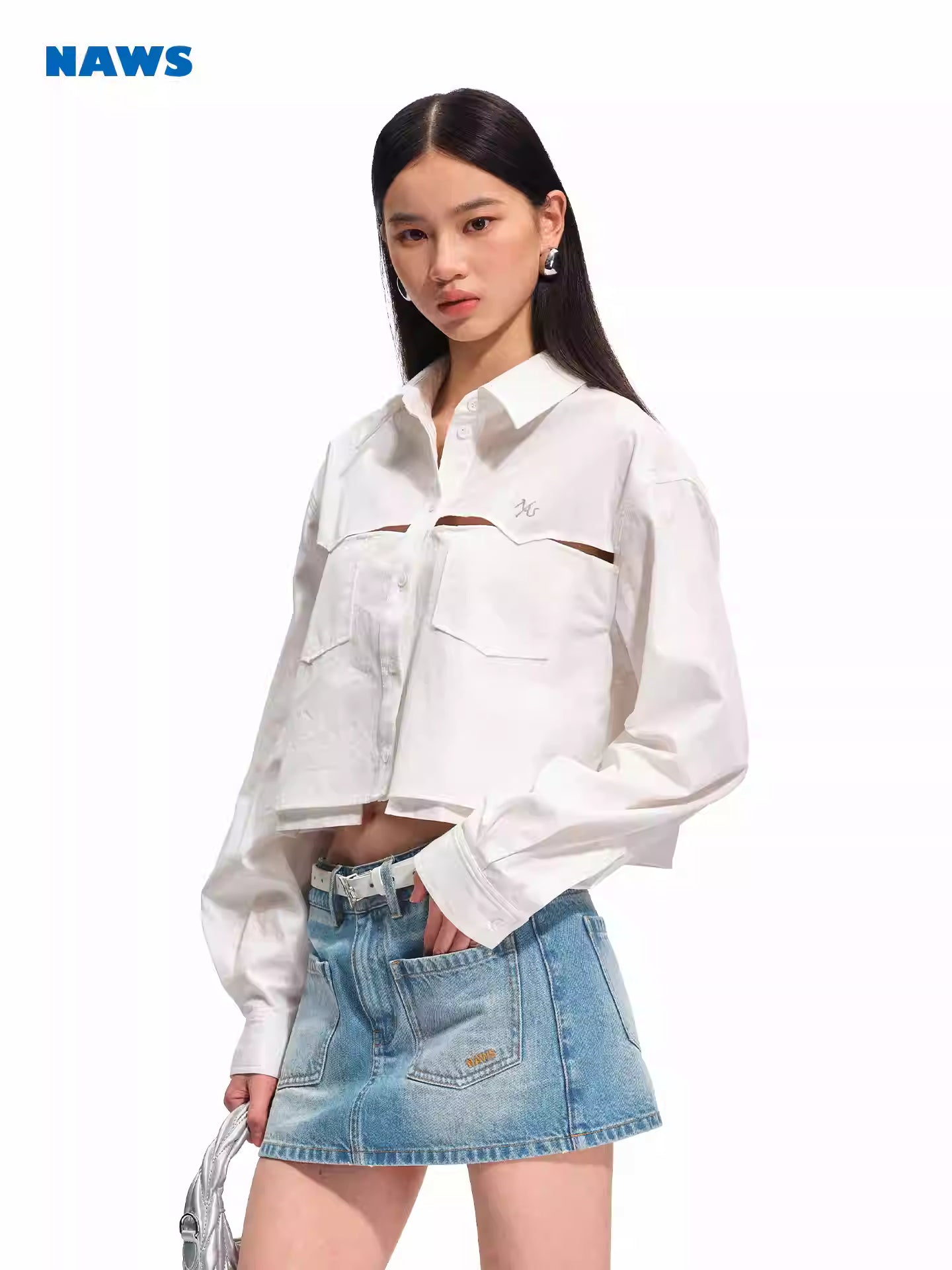 NAWS Hollow out loose shoulder short shirt top