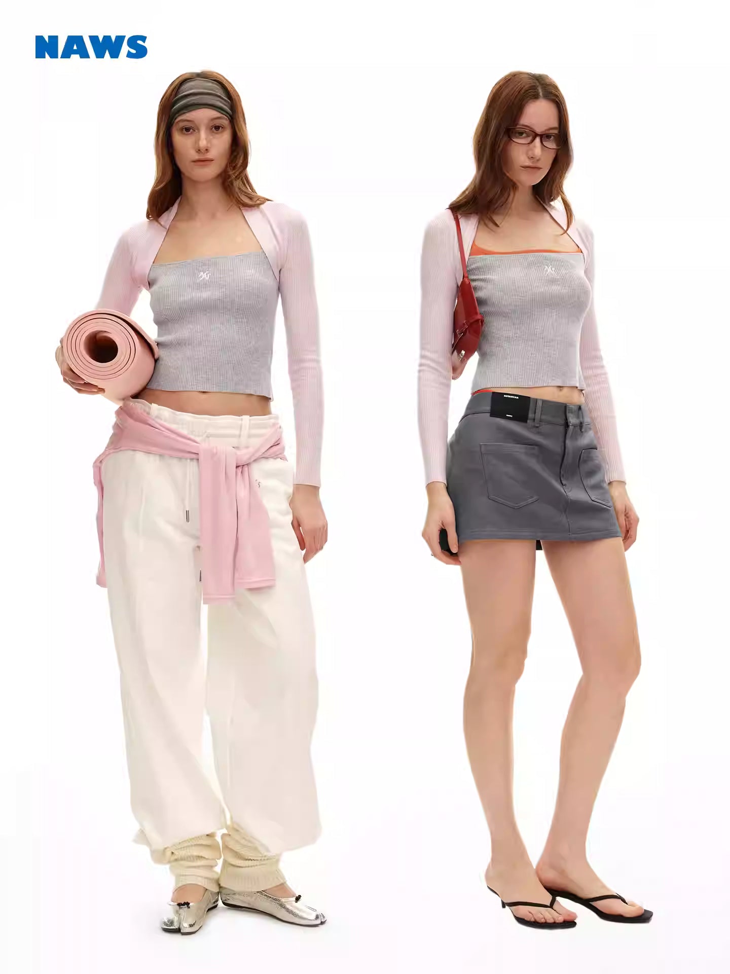 NAWS Fake two contrasting splicing slim knit top