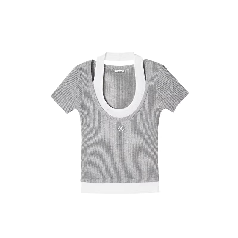 NAWS Fake two-piece spliced contrasting T-shirt