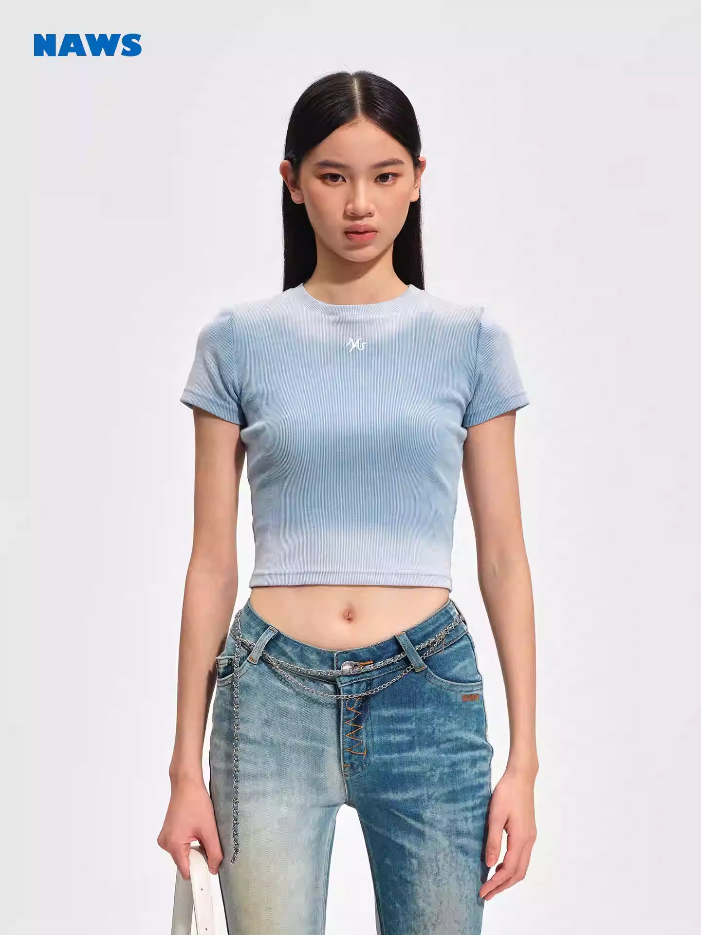 NAWS Vintage round neck shoulder short sleeved T-shirt