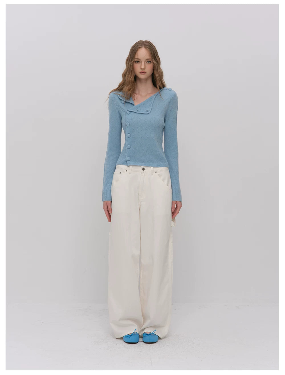 VIA PITTI VIADK6427 Asymmetric Placket Knit Cardigan