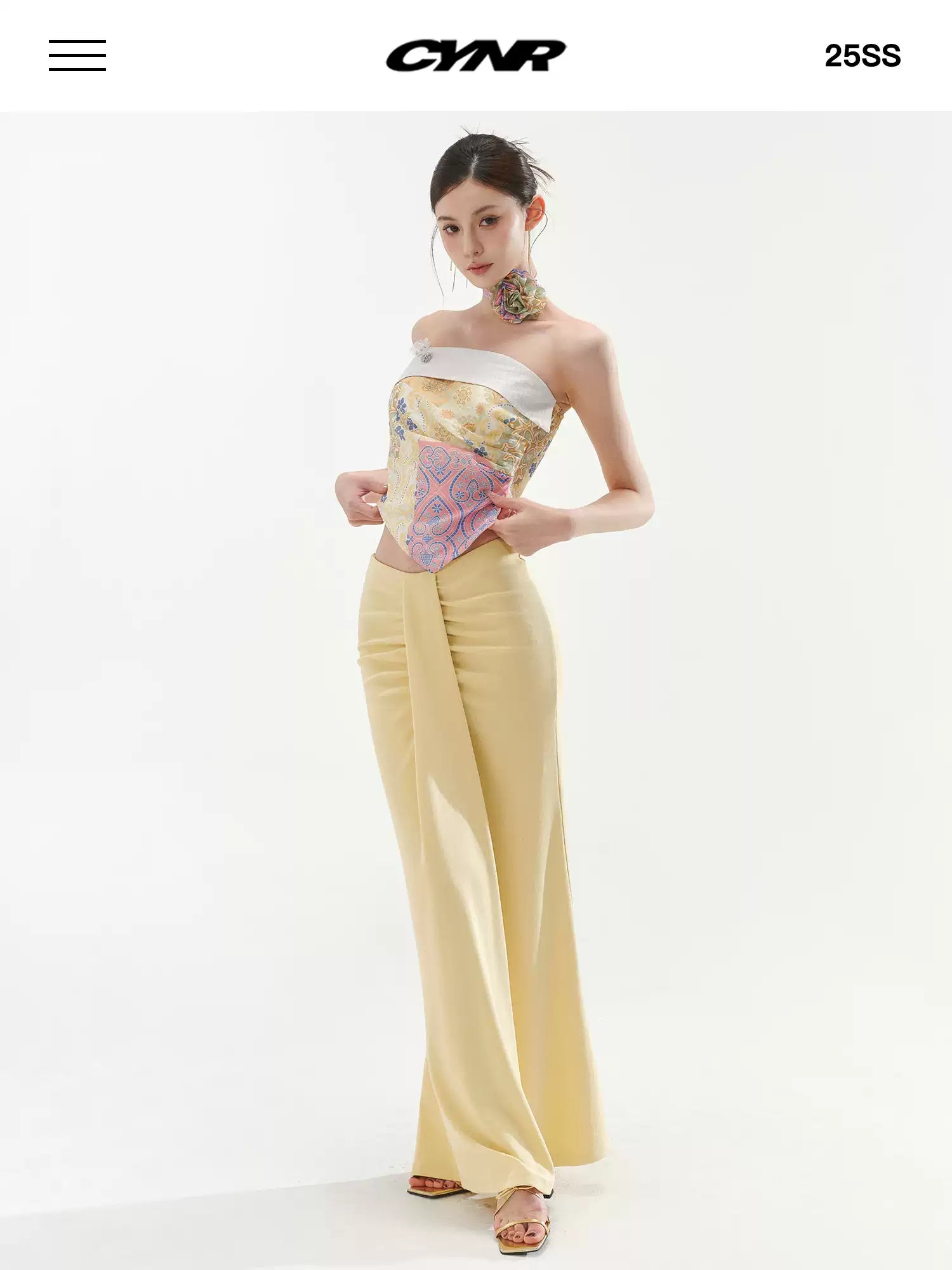 CYNR V-shaped low waist pleated long skirt