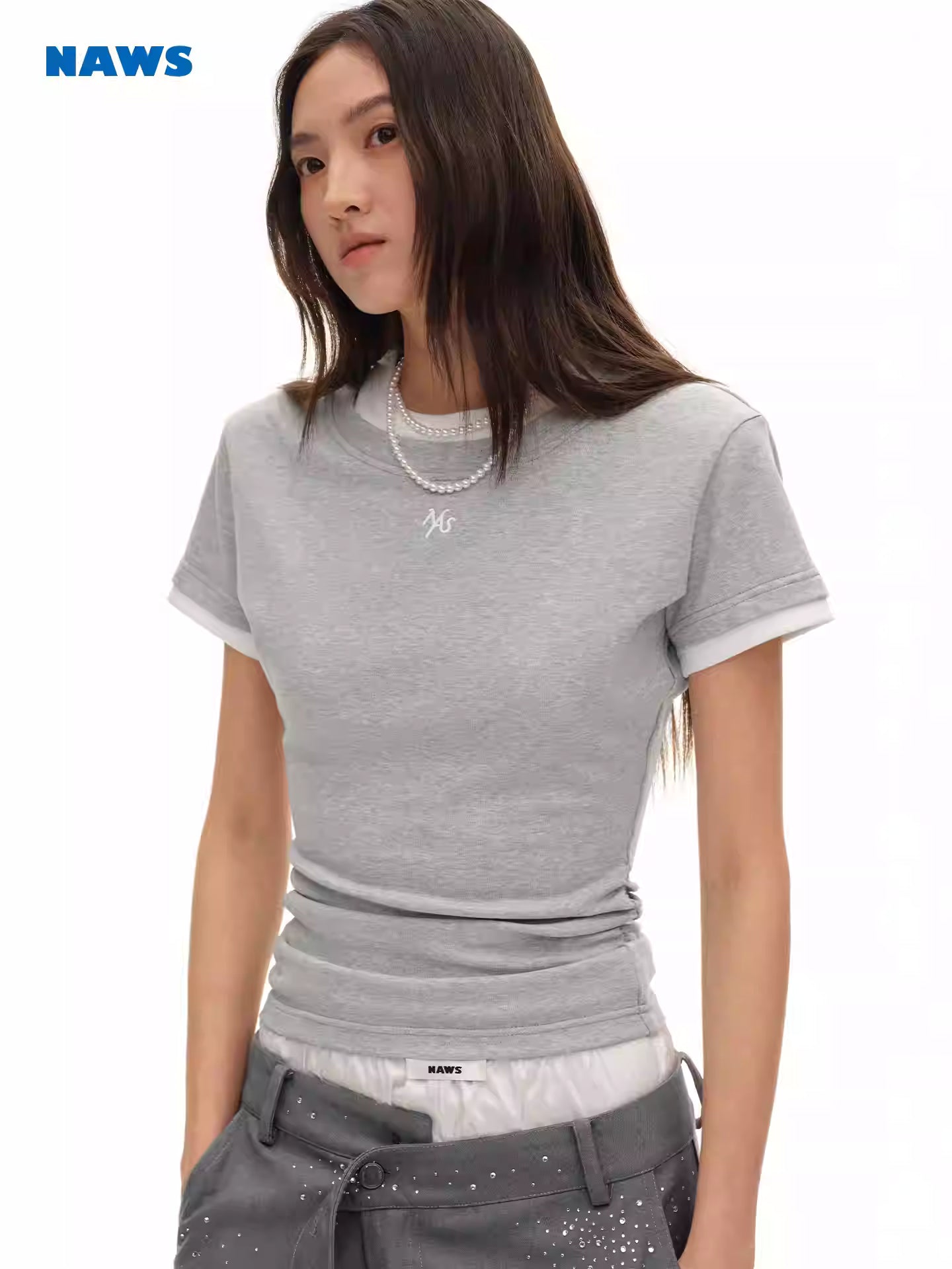 NAWS Fake two round neck contrasting short sleeved T-shirts