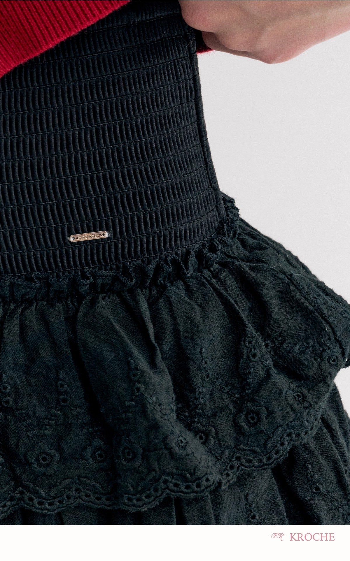Kroche Lace-trimmed tiered ruffle mini skirt(2 color)