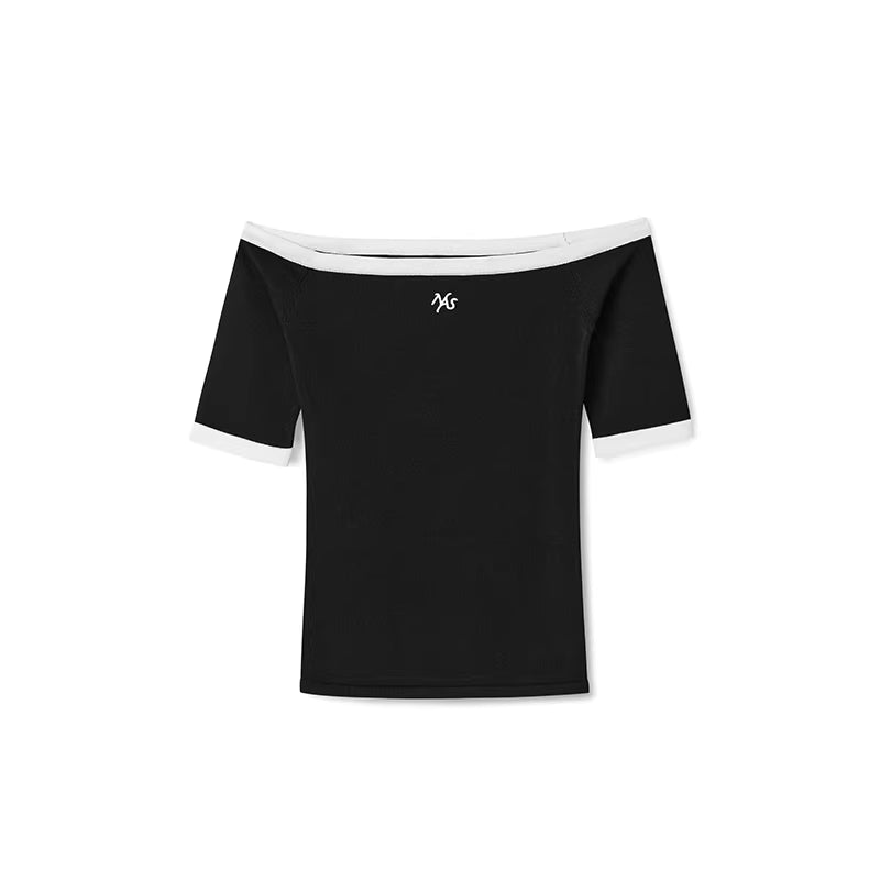 NAWS One shoulder off shoulder elastic mid sleeve knitted top