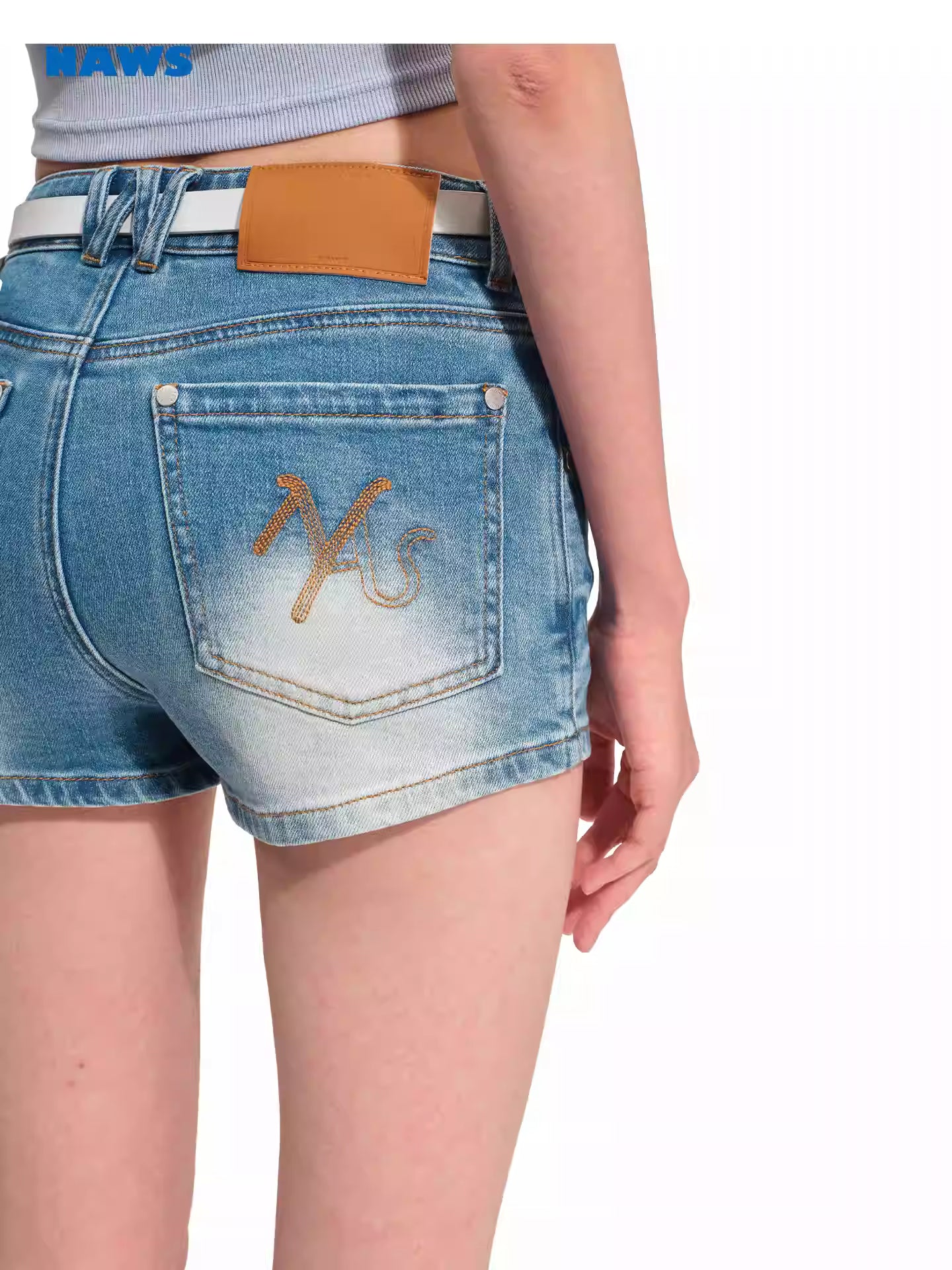 NAWS Washed twill mid waist tight shorts