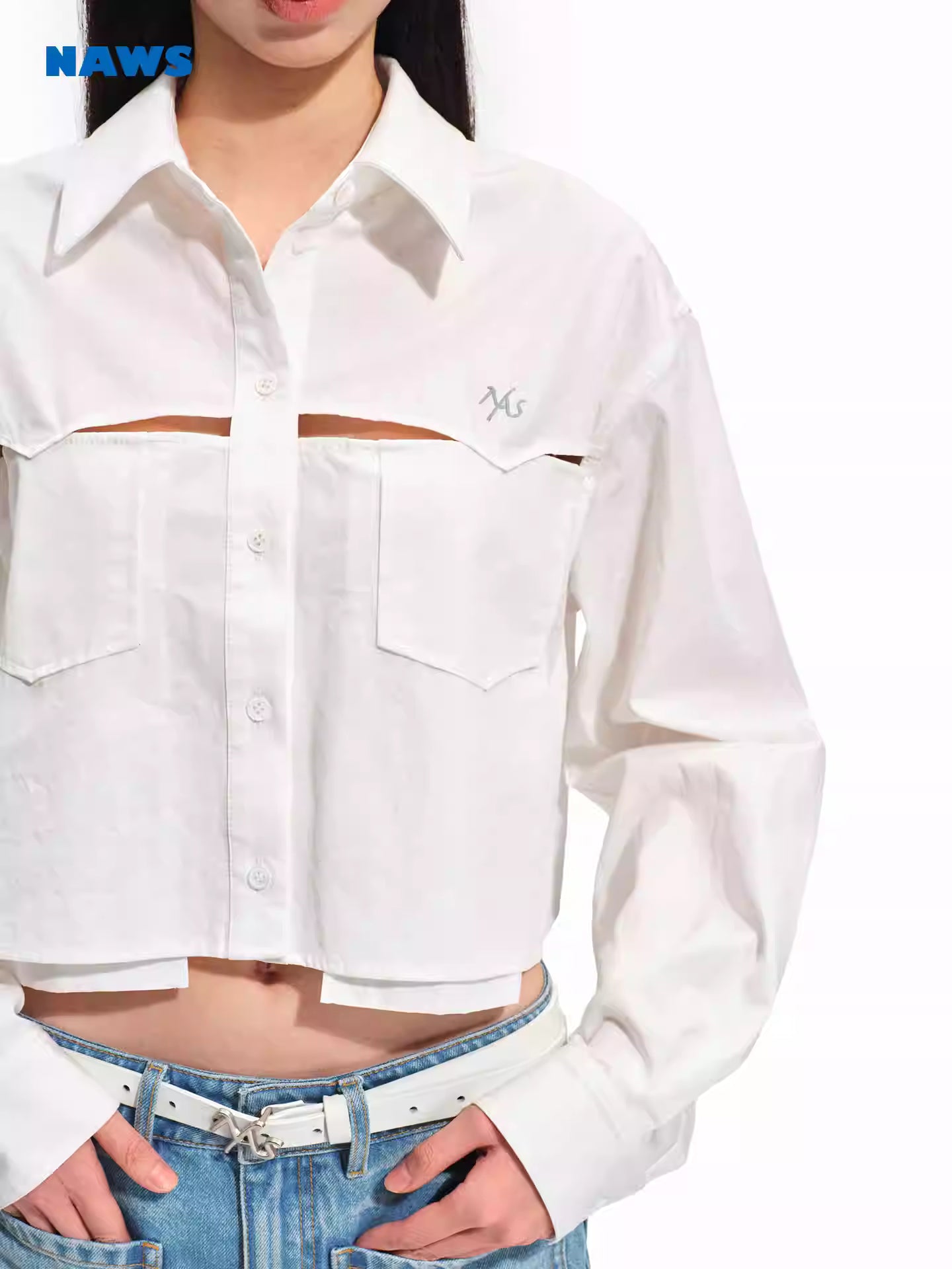 NAWS Hollow out loose shoulder short shirt top