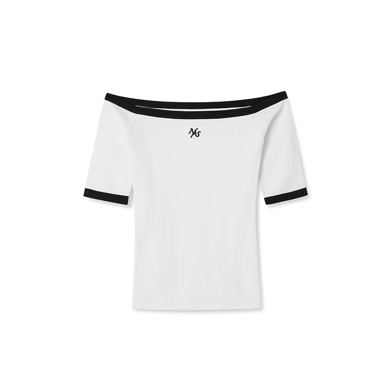 NAWS One shoulder off shoulder elastic mid sleeve knitted top