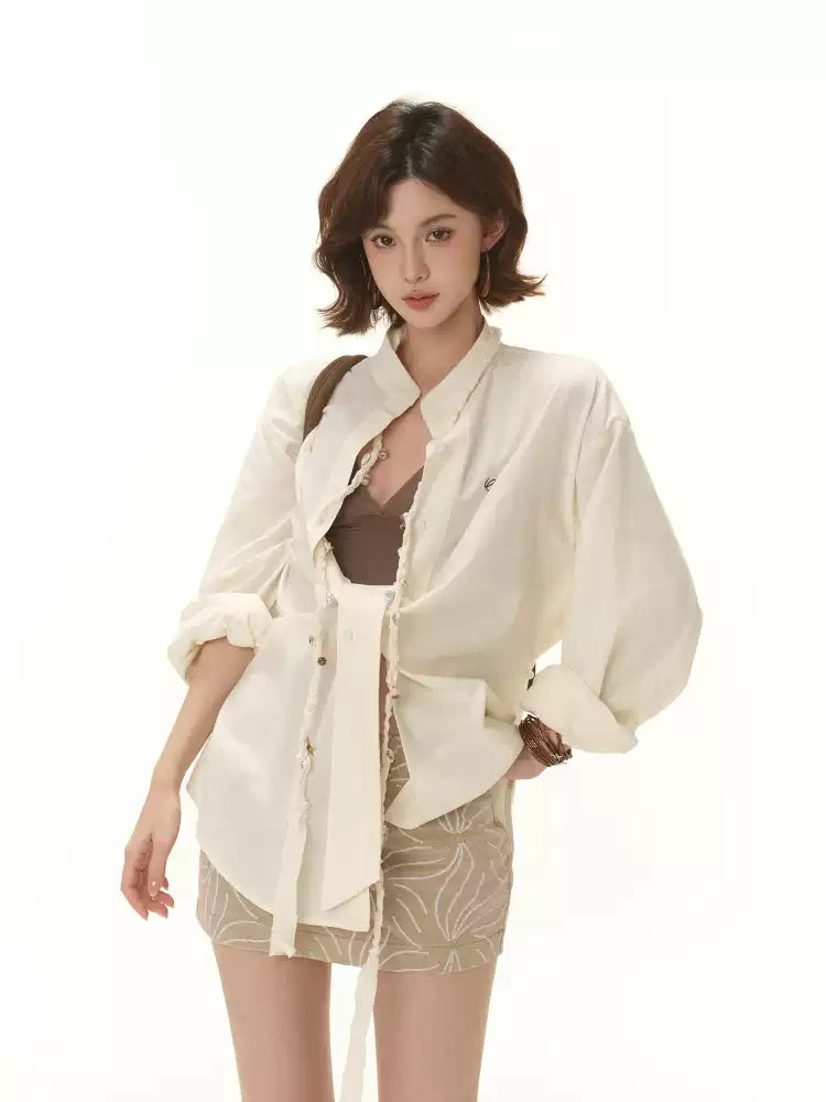 CYNR Loose silhouette cotton linen long sleeved shirt