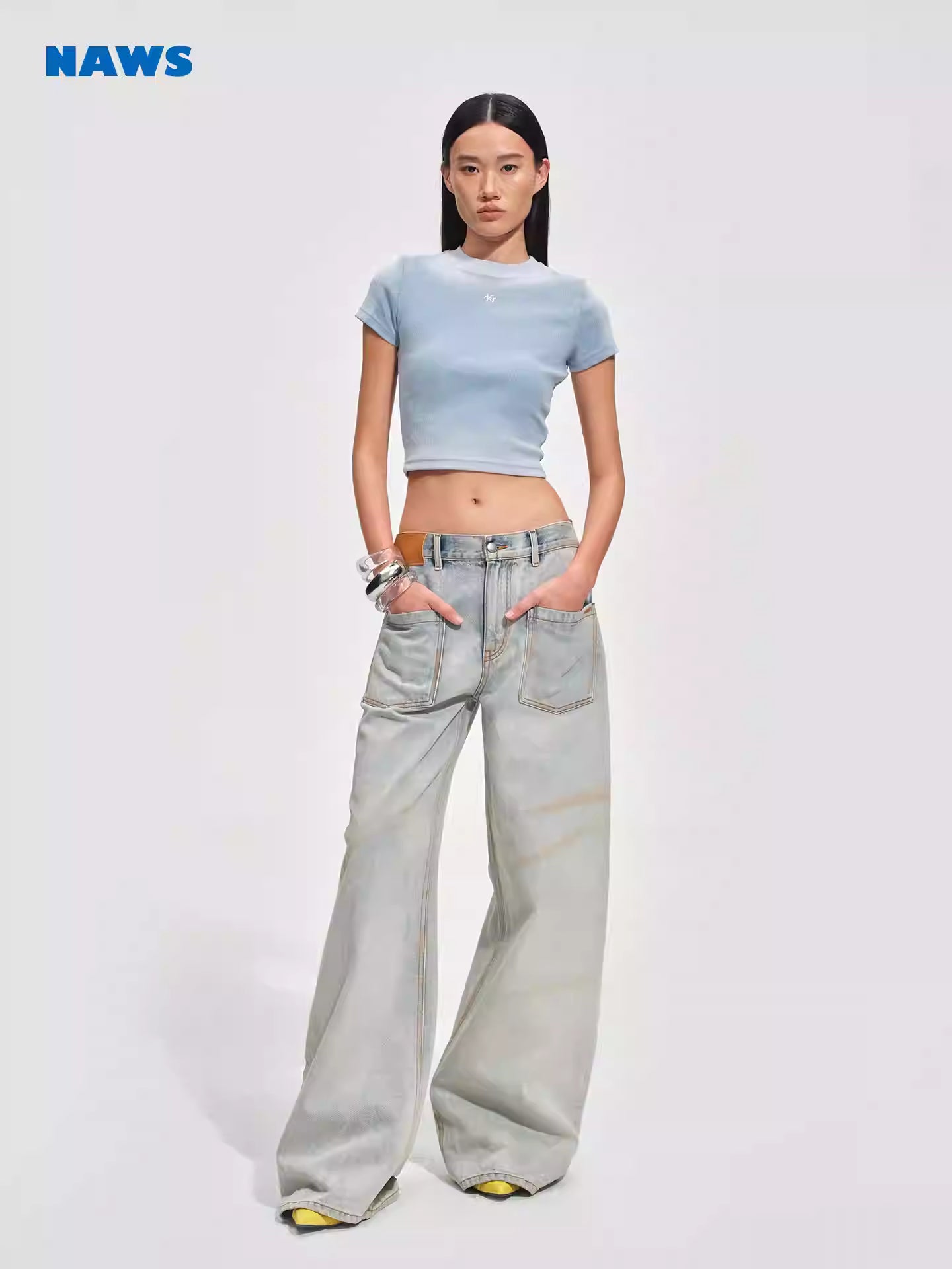 NAWS Vintage round neck shoulder short sleeved T-shirt