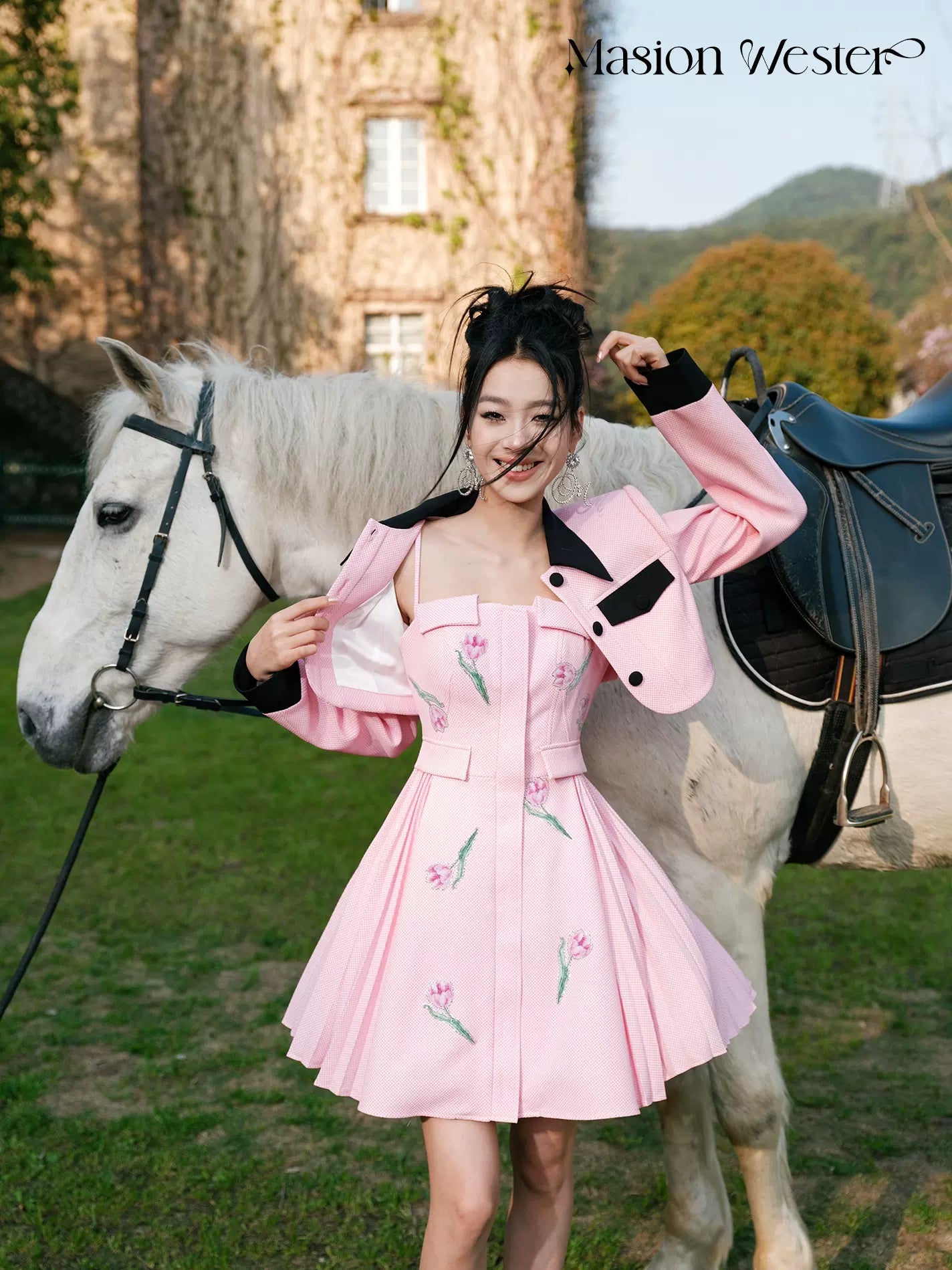 Masion Wester Pink Iris Diamond Dress & Suit Coat