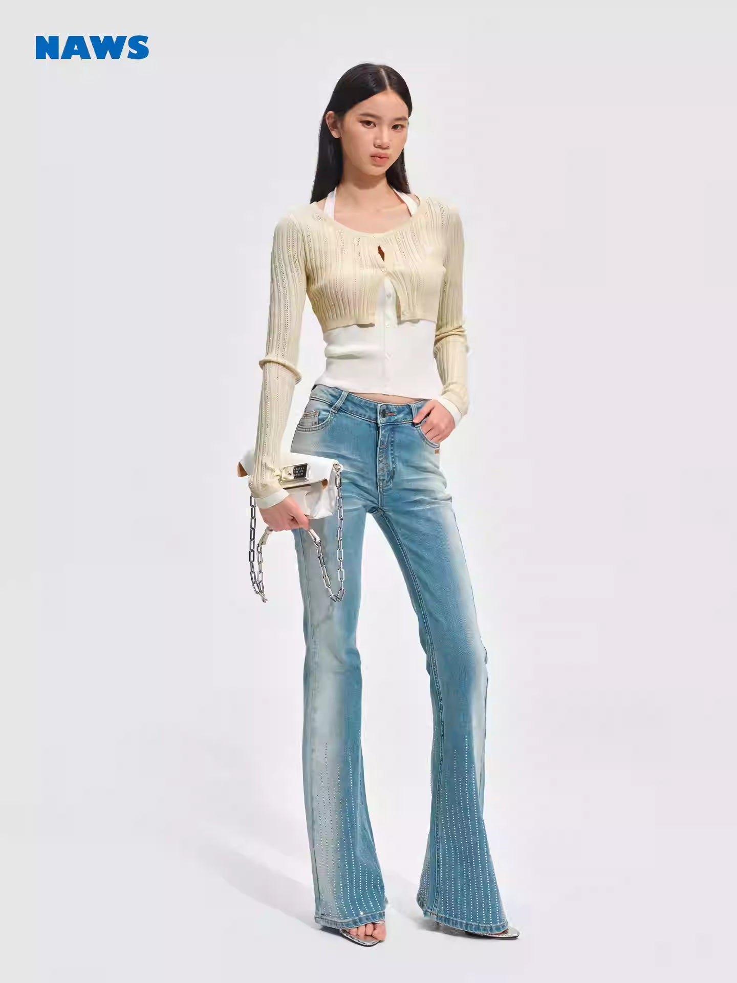 NAWS Fake two-piece spliced hanging neck with slim knit cardigan