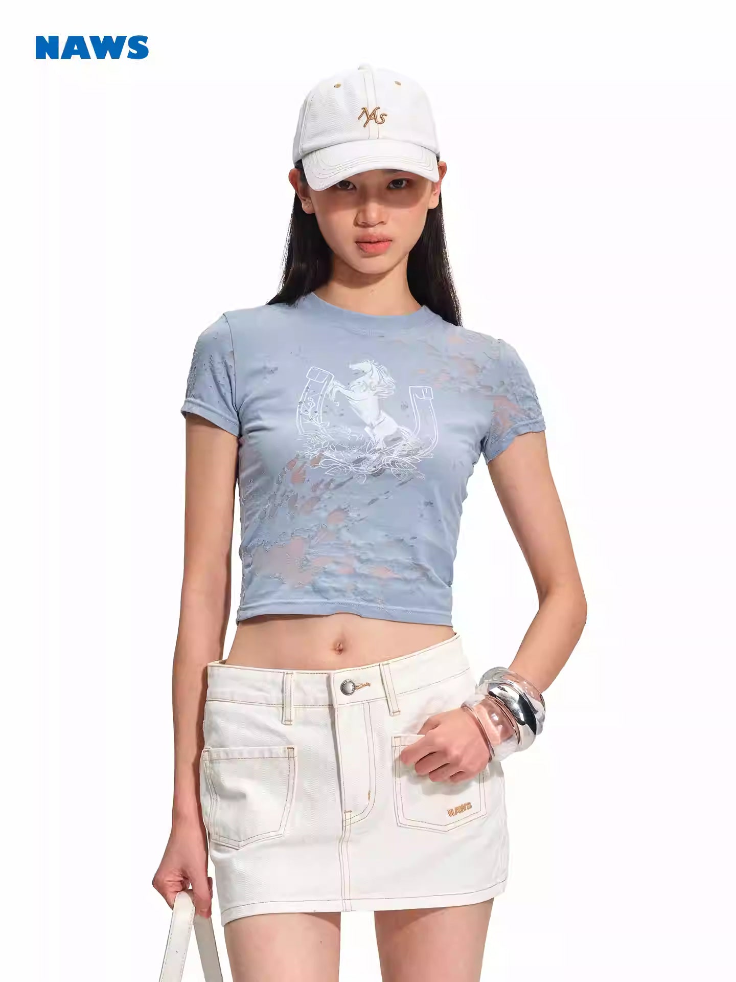 NAWS Irregular burnt pony print tight short sleeved T-shirt