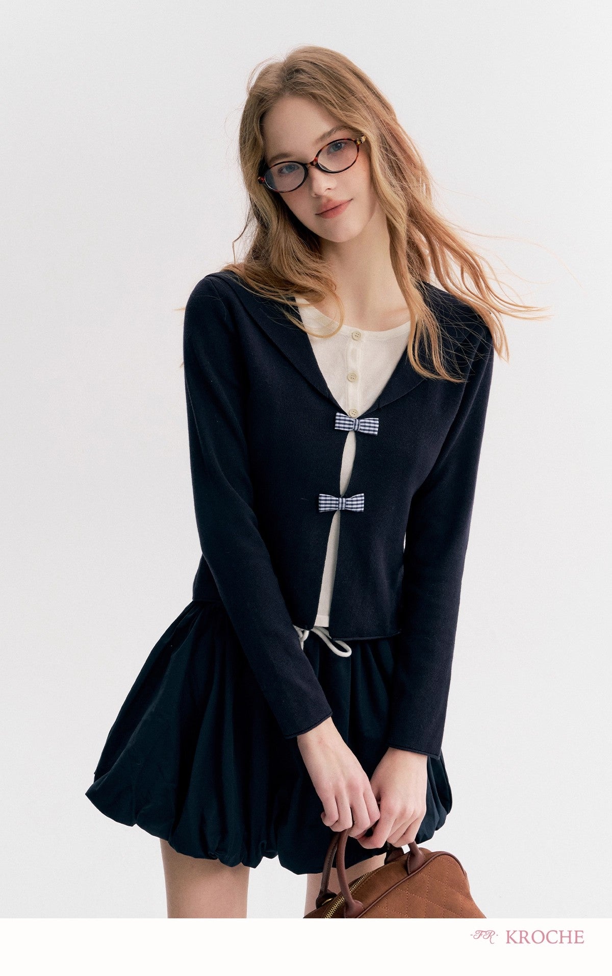 Kroche Sailor-collar knit cardigan Or skirt