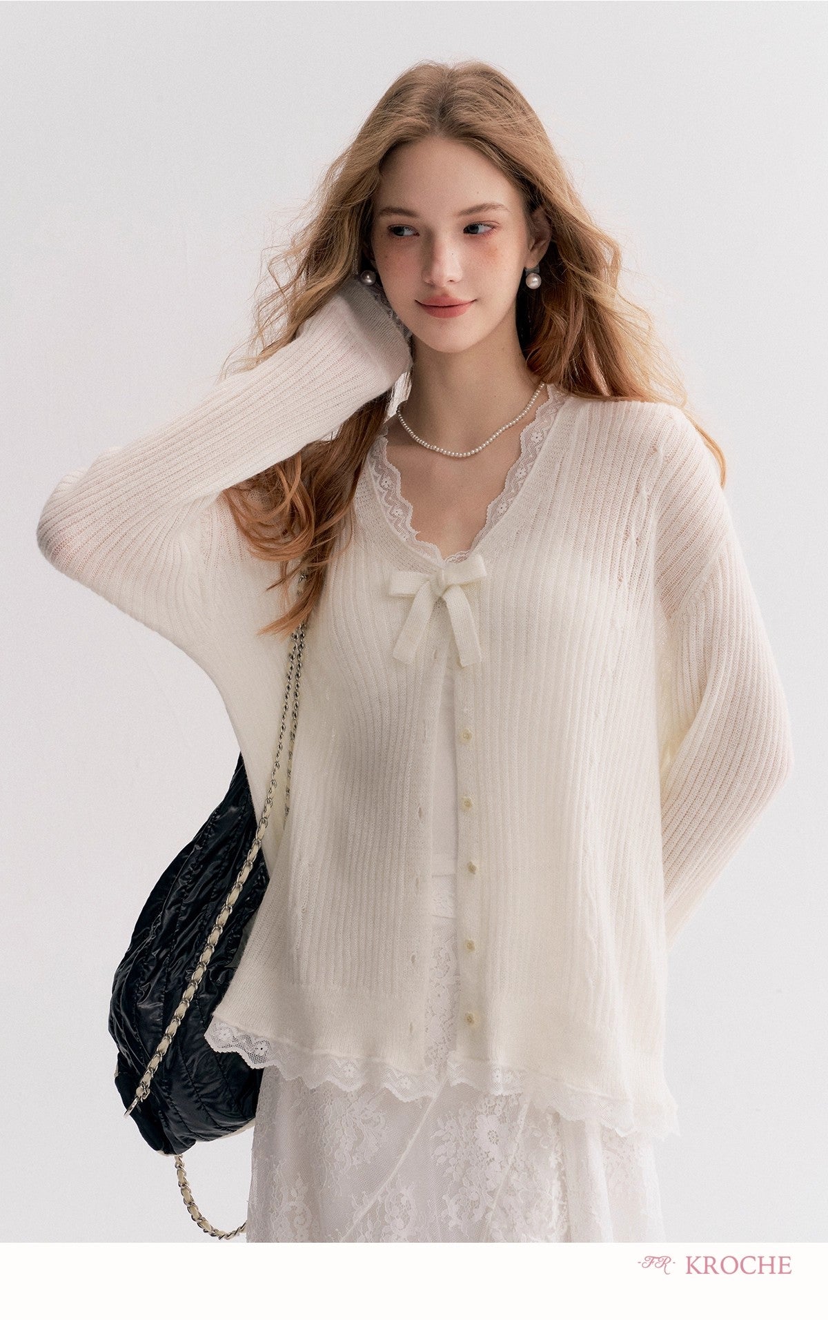 Kroche Oversized V-Neck Long-Sleeve Cardigan