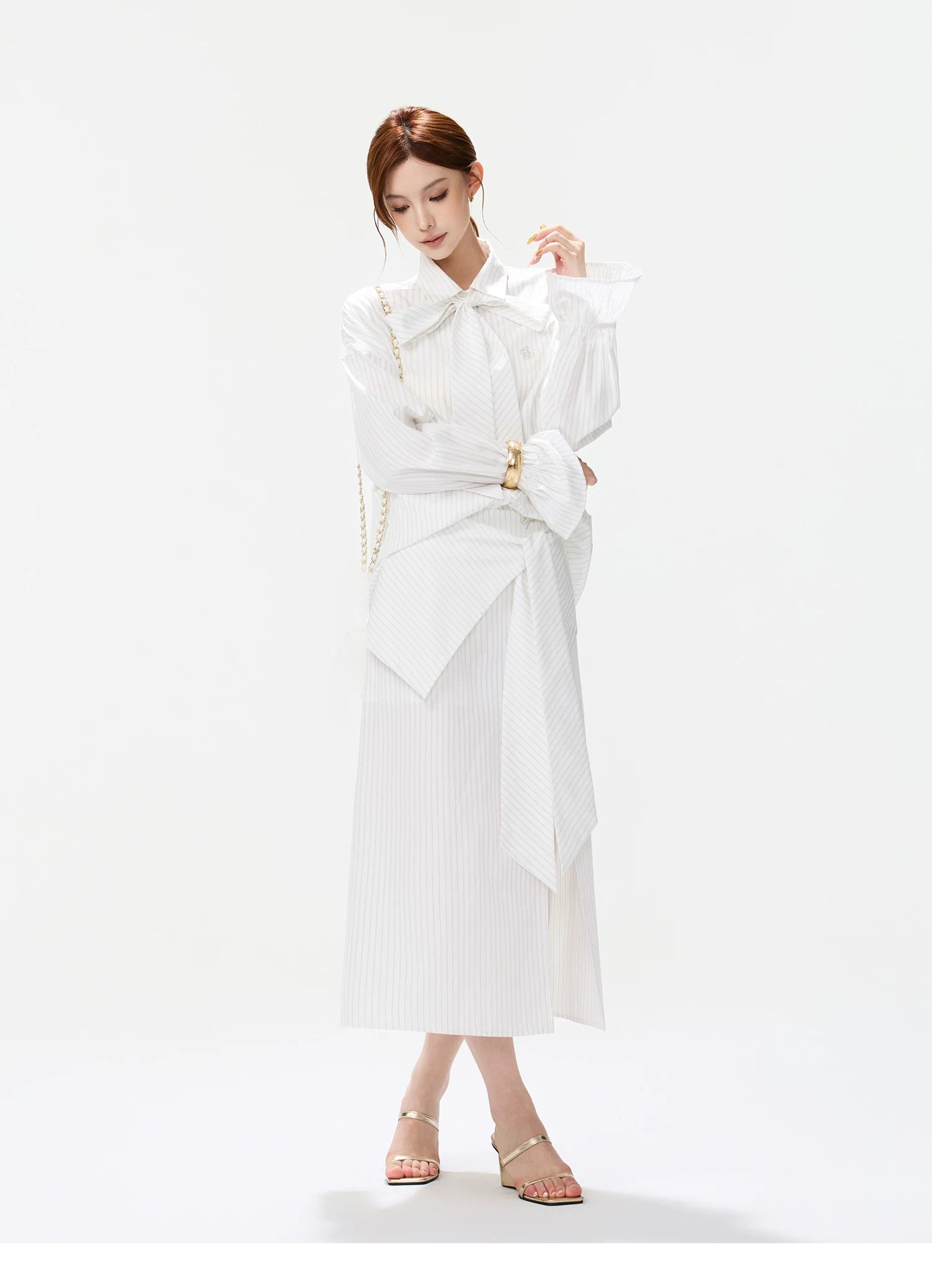 CYNR Bow-Tie Blouse and Skirt Set