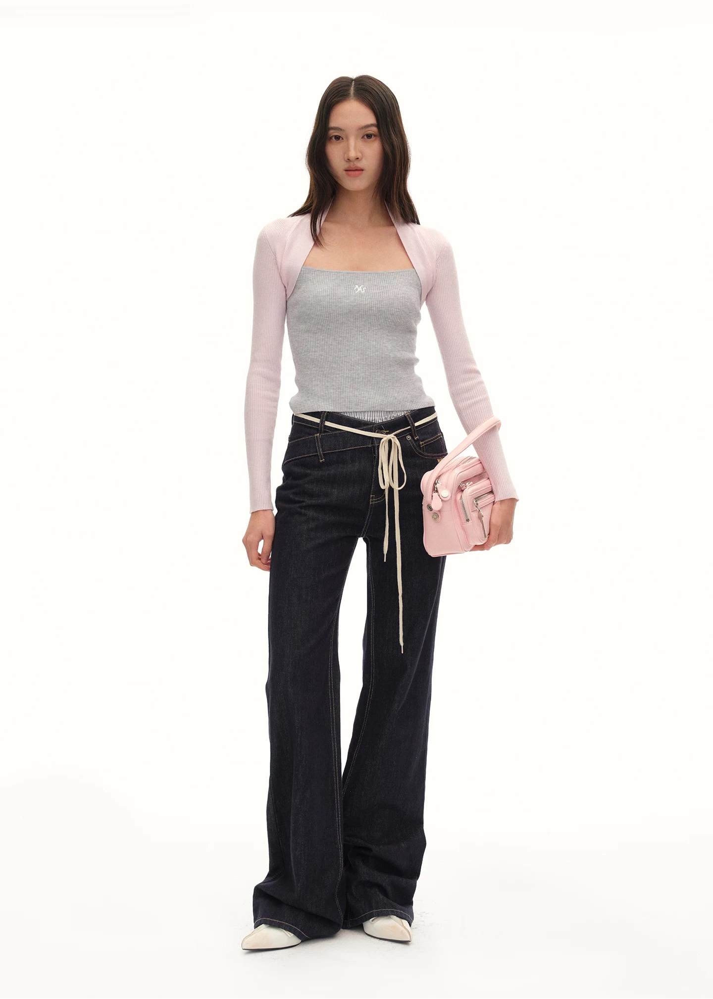 NAWS Fake two piece contrasting spliced knitted top