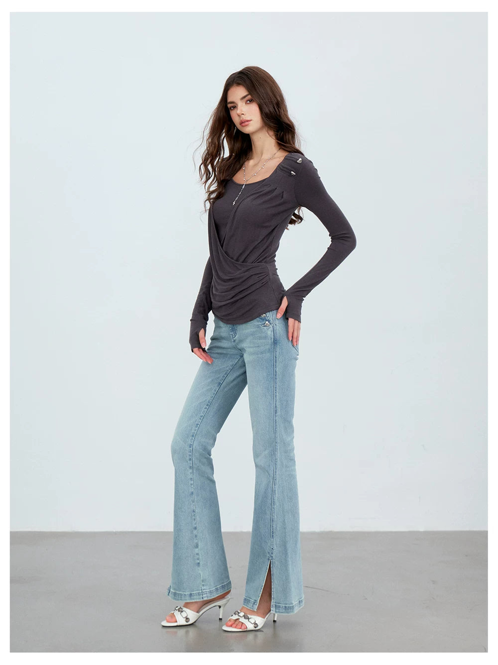 VIA PITTI VIACTP6296 Long-Sleeve Surplice Top