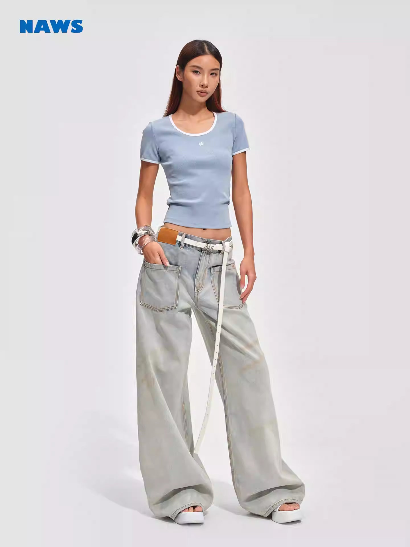 NAWS Color blocking round neck slim fit T-shirt