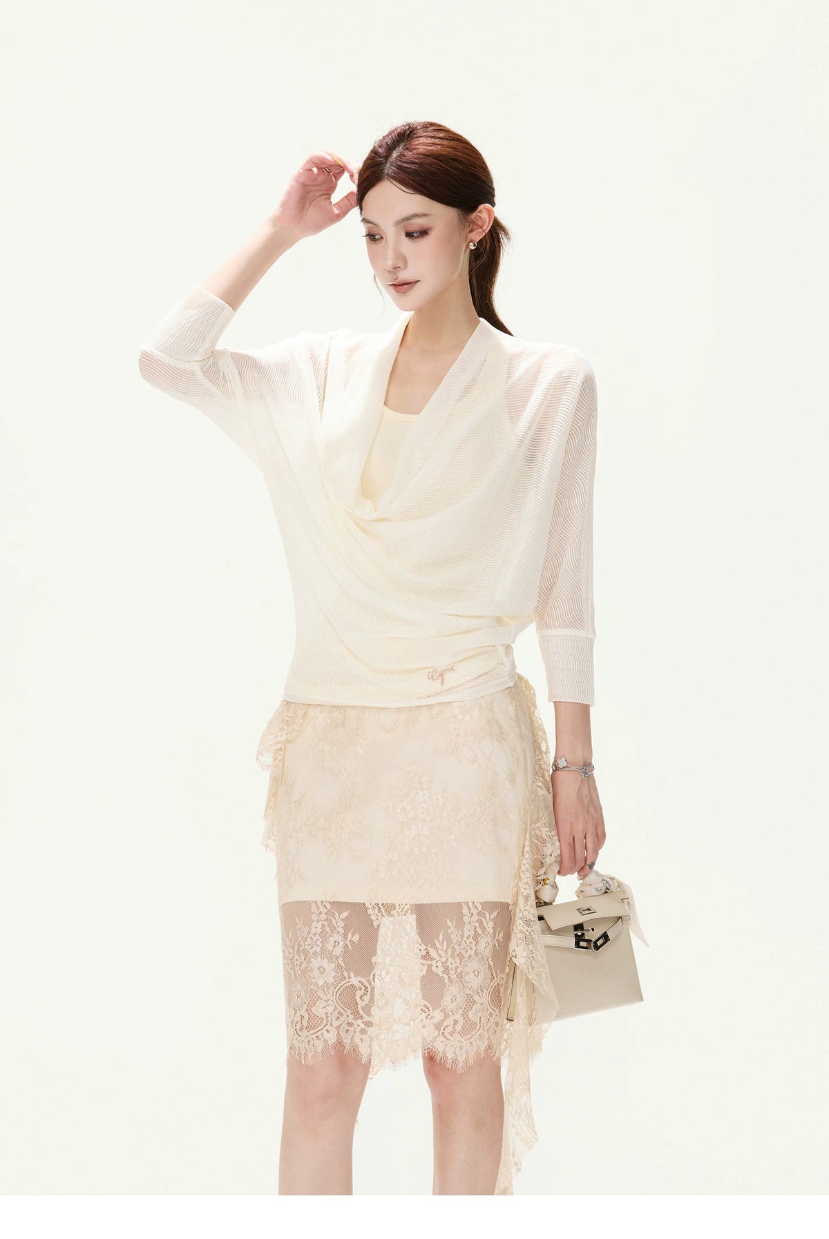 CYNR Loose Halter Top & Lace Mini Skirt Set