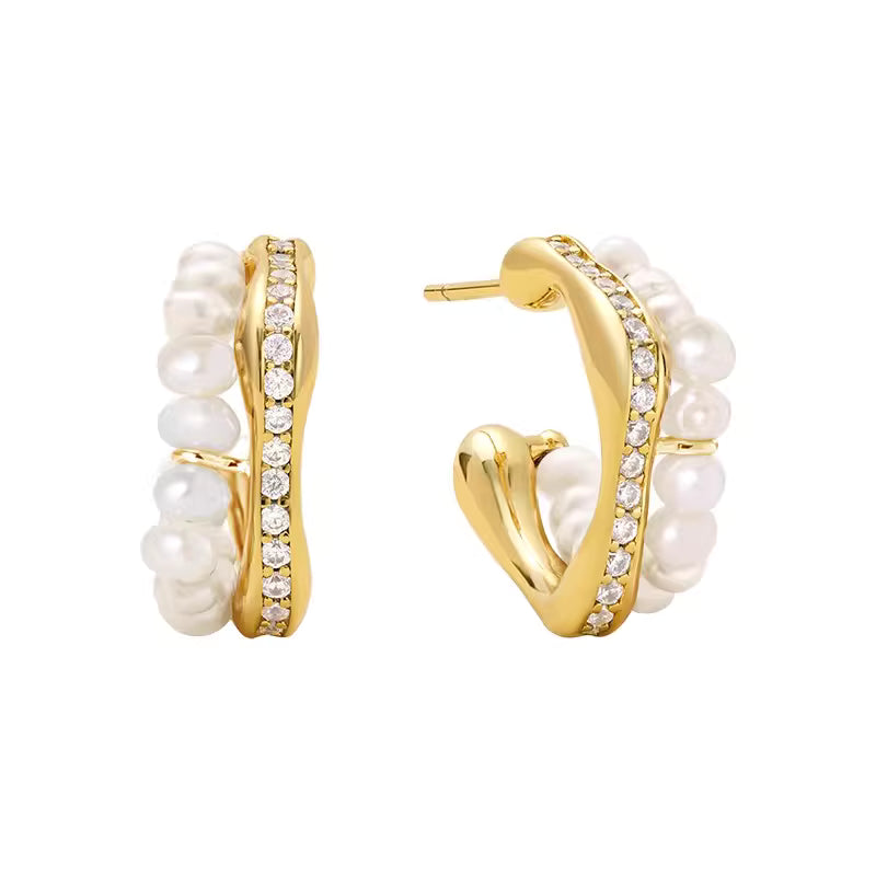 ARSIS Flowing silver pearl earrings