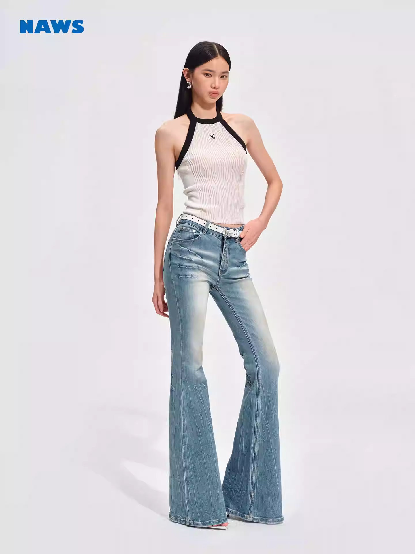 NAWS Washed skinny micro flare jeans
