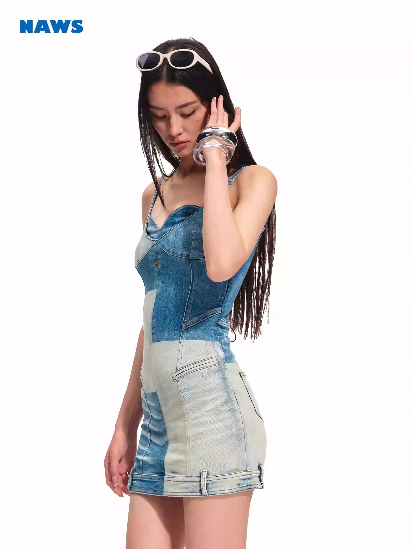 NAWS Fake two piece laser burned waist cinching camisole dress