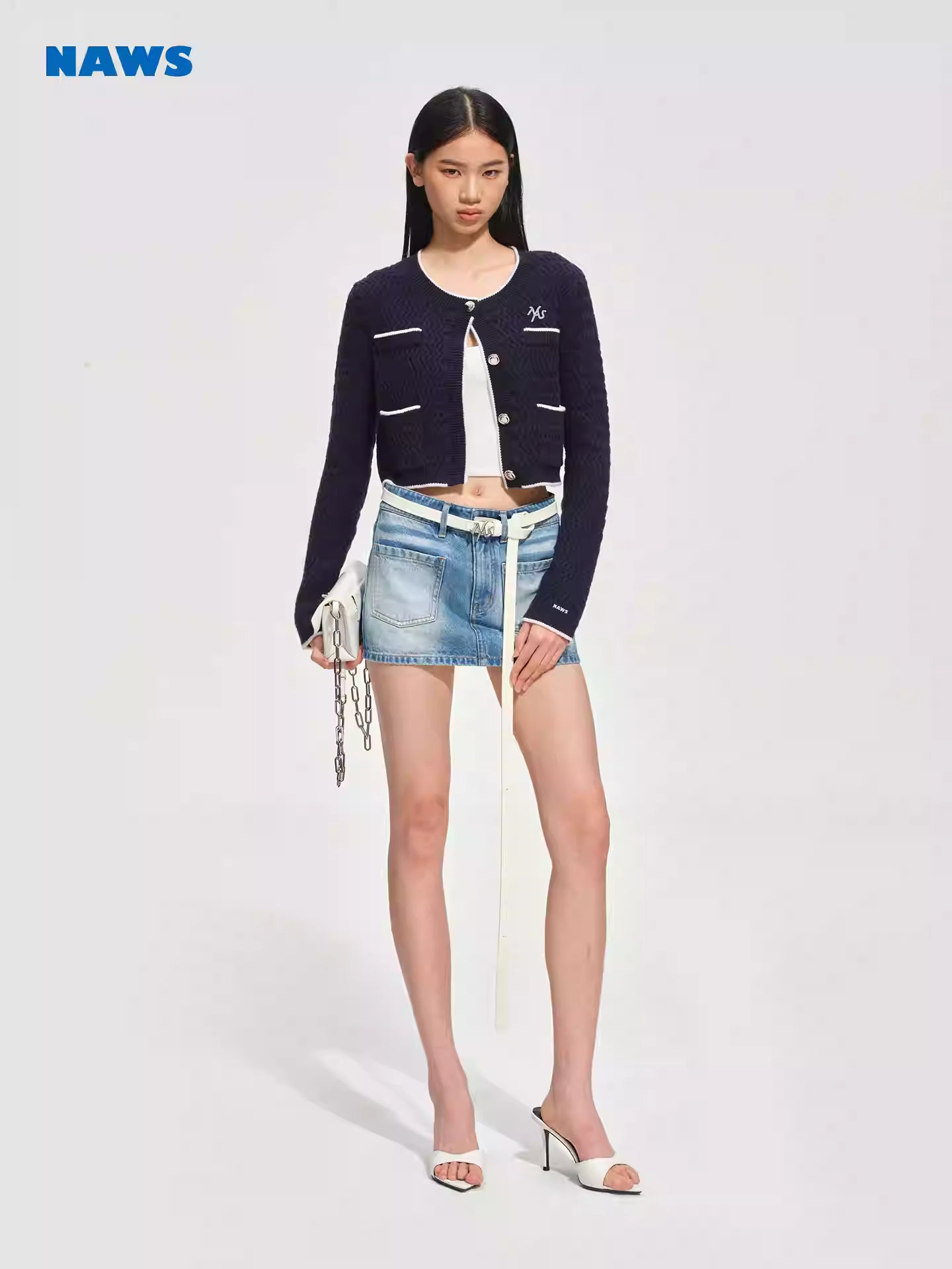 NAWS Twisted silhouette short knit cardigan