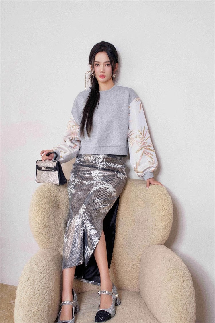 11 niseey Zhi Tou Short Hoodie Sequined Skirt Set (Separate)