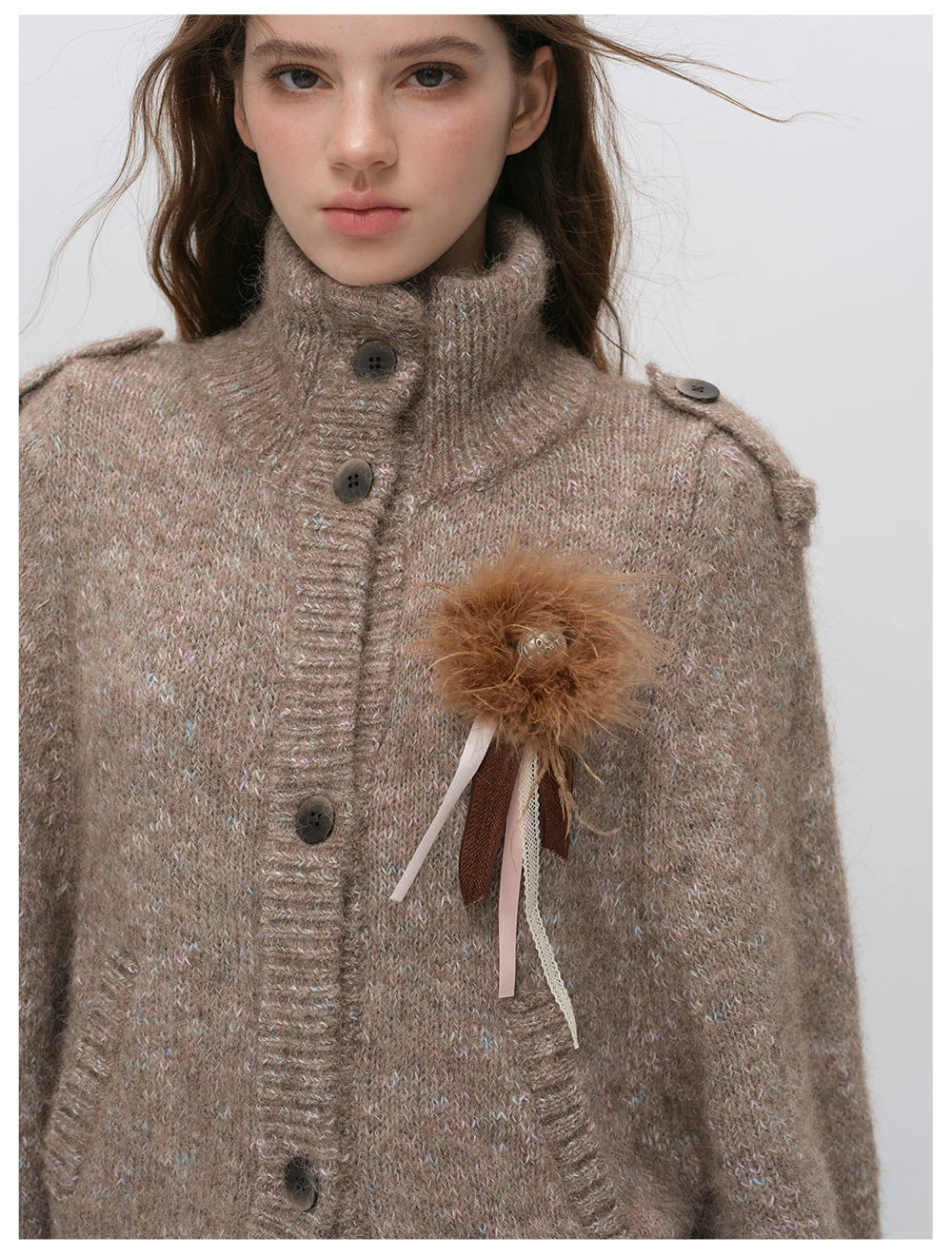VIA PITTI VIADK6400 Vintage Stand-Collar Knit Cardigan