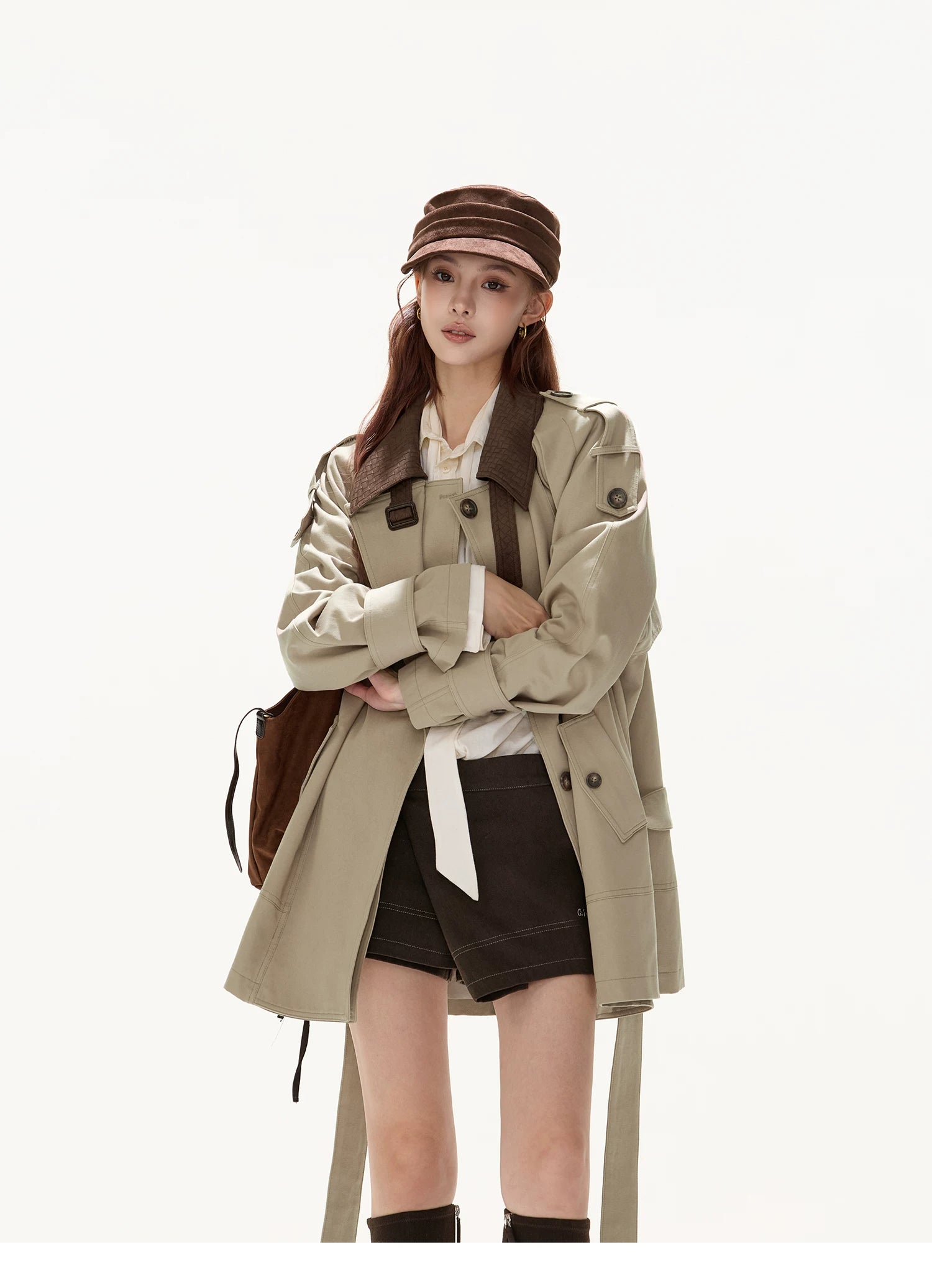 CYNR Double breasted lapel windbreaker jacket
