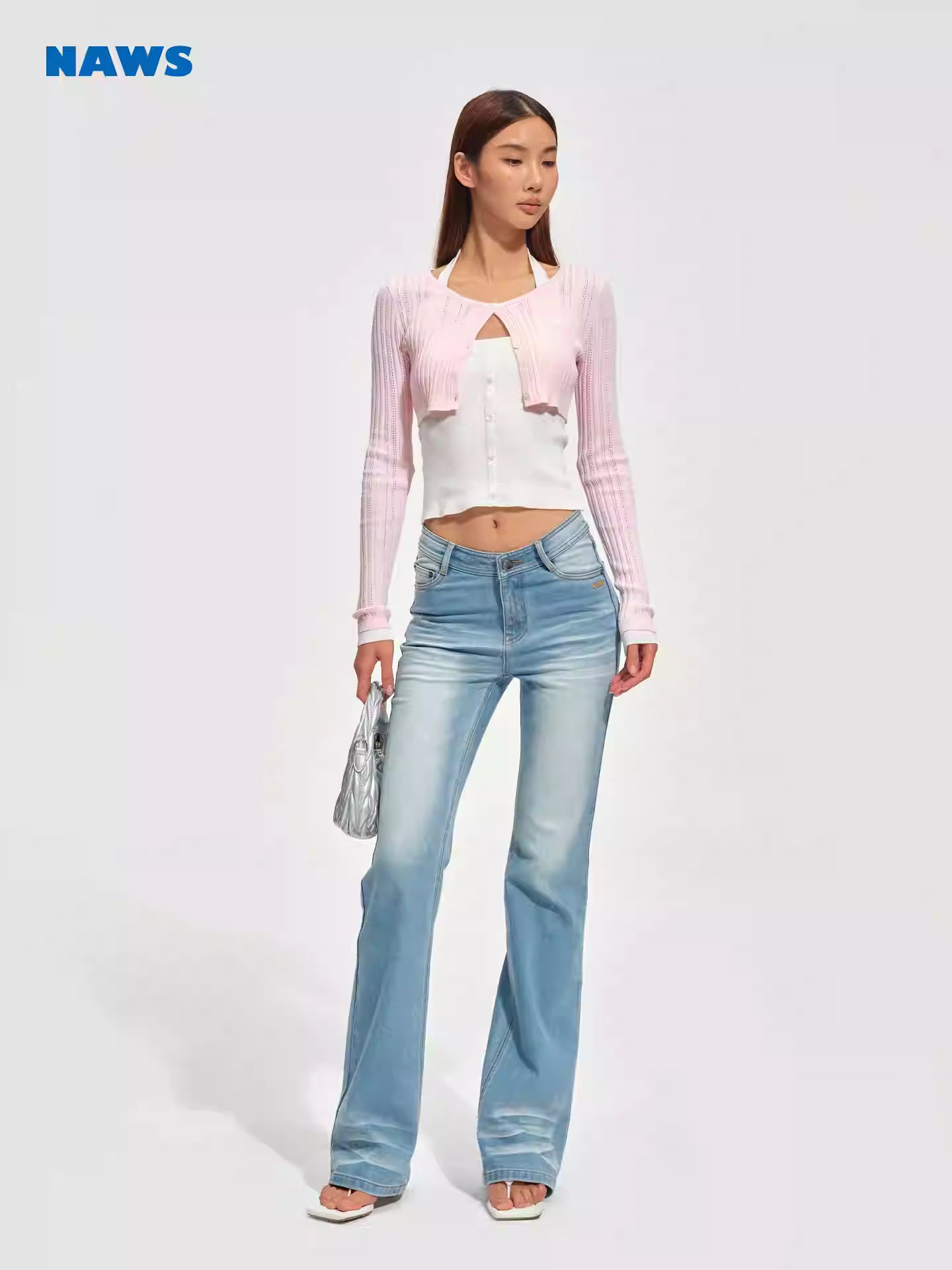 NAWS Fake two-piece spliced hanging neck with slim knit cardigan