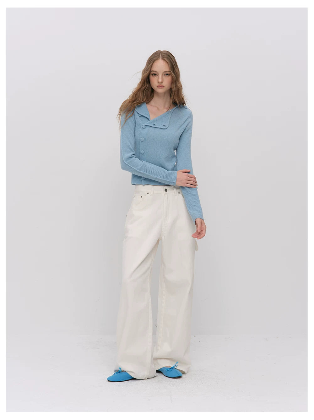 VIA PITTI VIADK6427 Asymmetric Placket Knit Cardigan