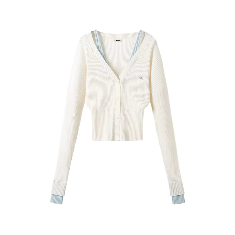 NAWS Color blocking V-neck slim fit versatile cardigan