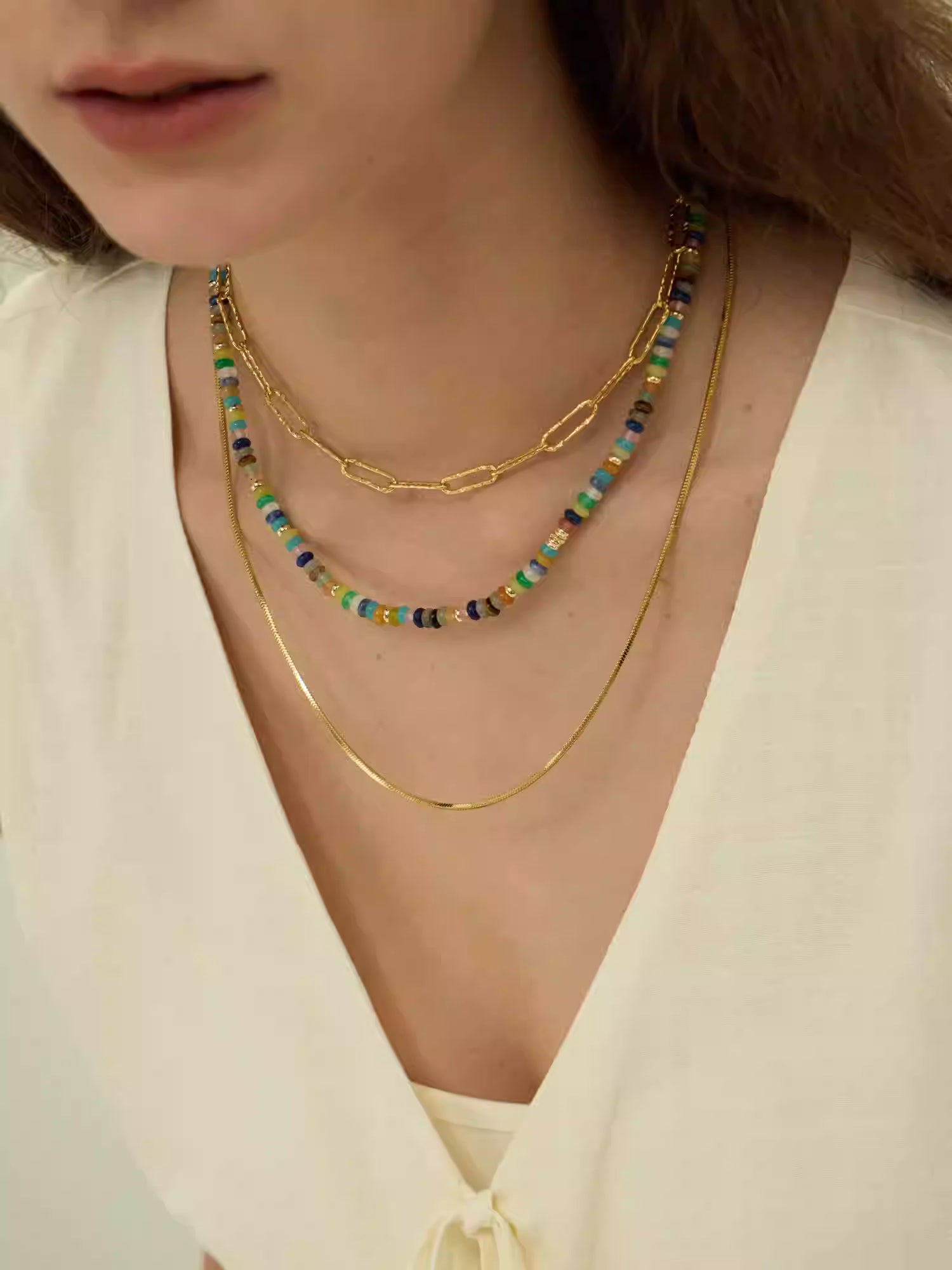 ARSIS Y-shaped minimalist layered necklace