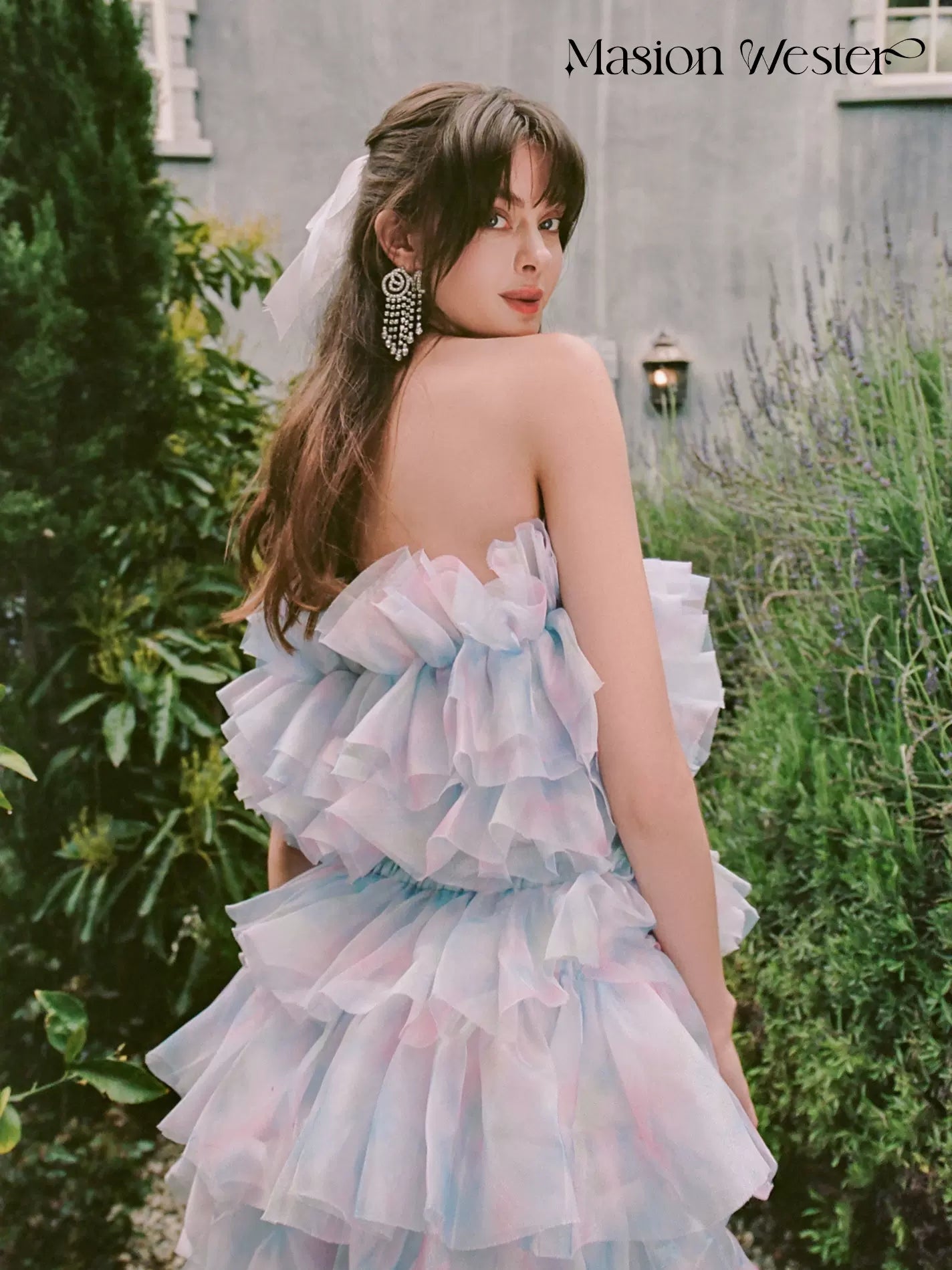 Masion Wester Blue Printed Dress Cake Skirt Set