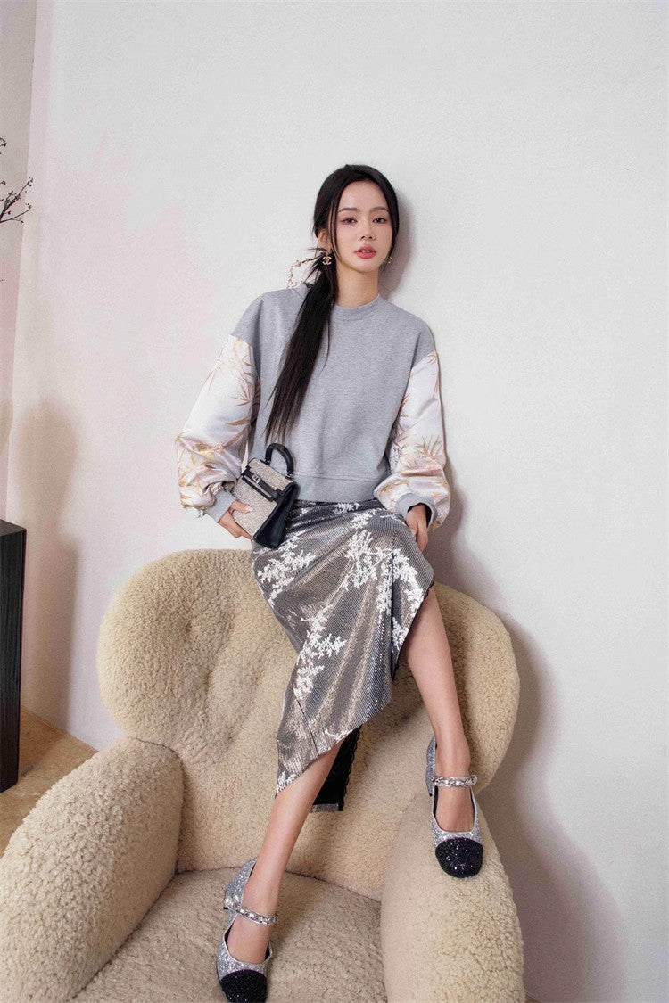 11 niseey Zhi Tou Short Hoodie Sequined Skirt Set (Separate)