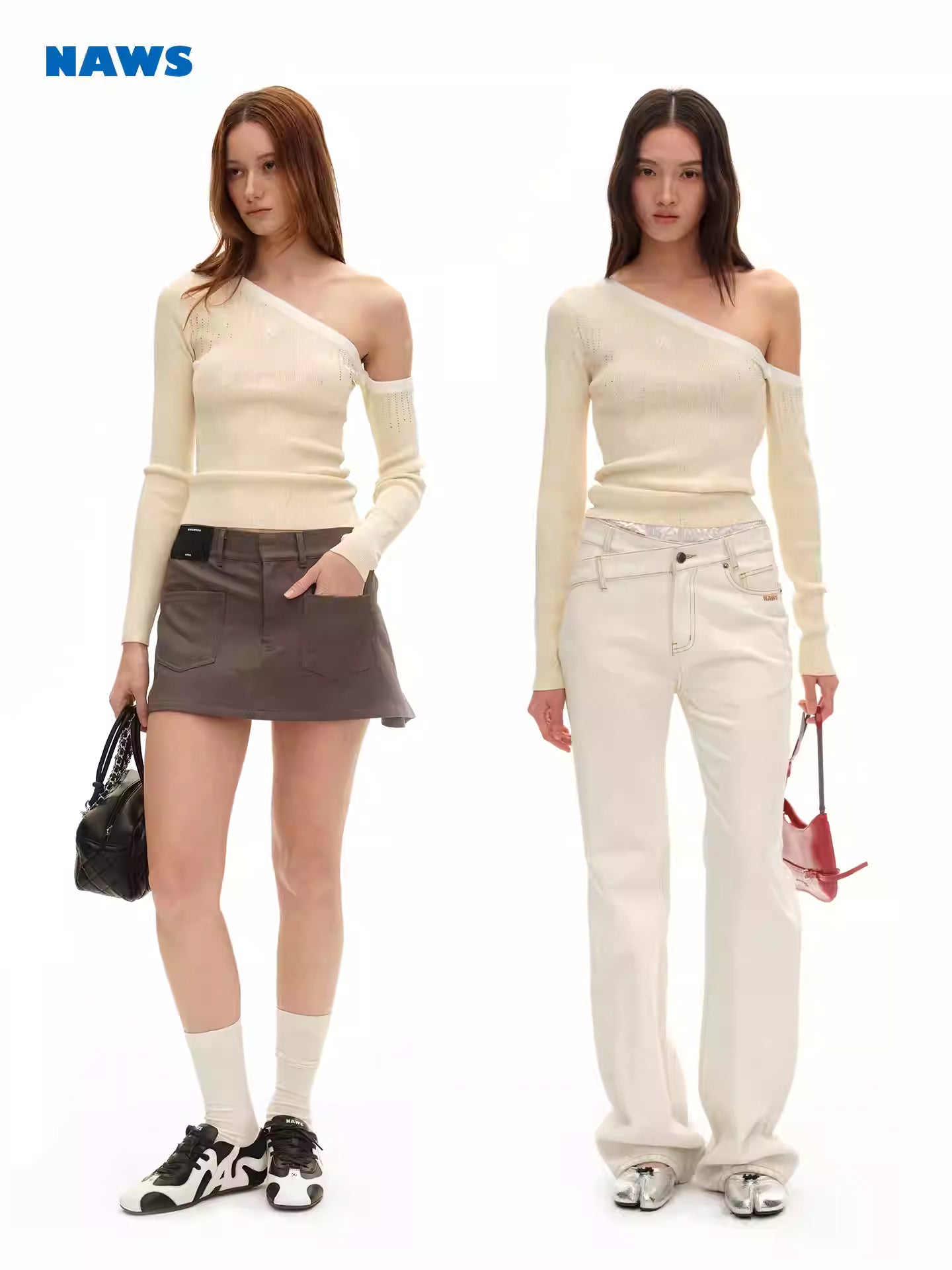 NAWS Off shoulder slim fit long sleeved knitted top