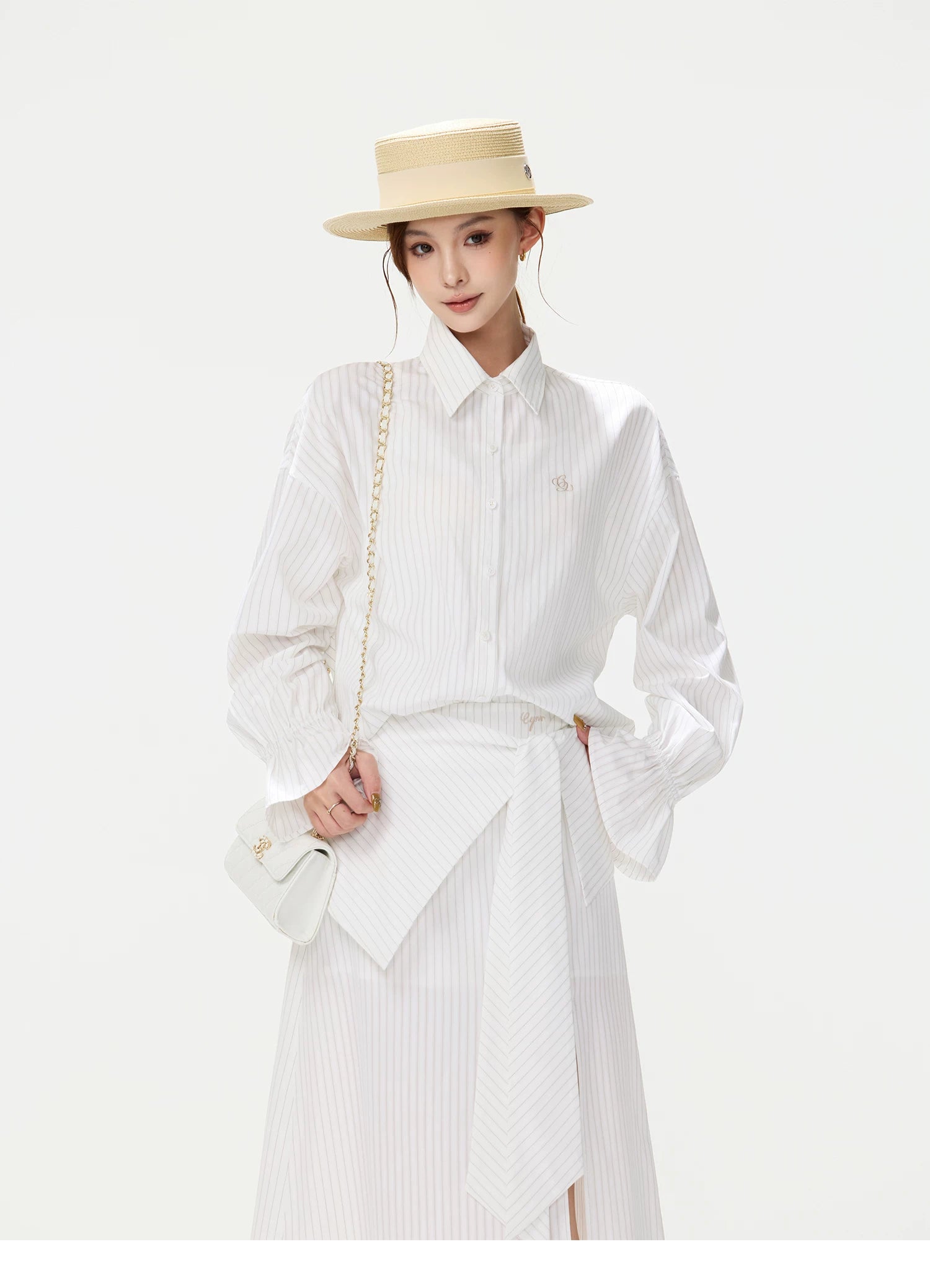 CYNR Bow-Tie Blouse and Skirt Set