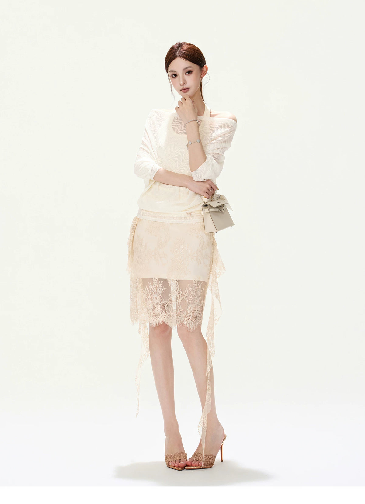 CYNR Loose Halter Top & Lace Mini Skirt Set