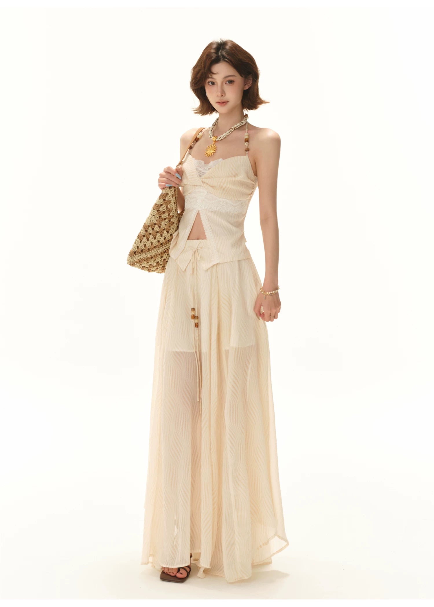 CYNR Beaded neck tie strapless top