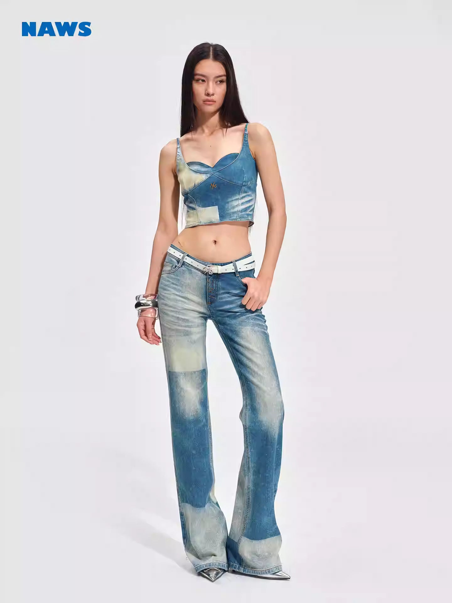 NAWS NAW-K010326 Denim washed tight straight leg pants